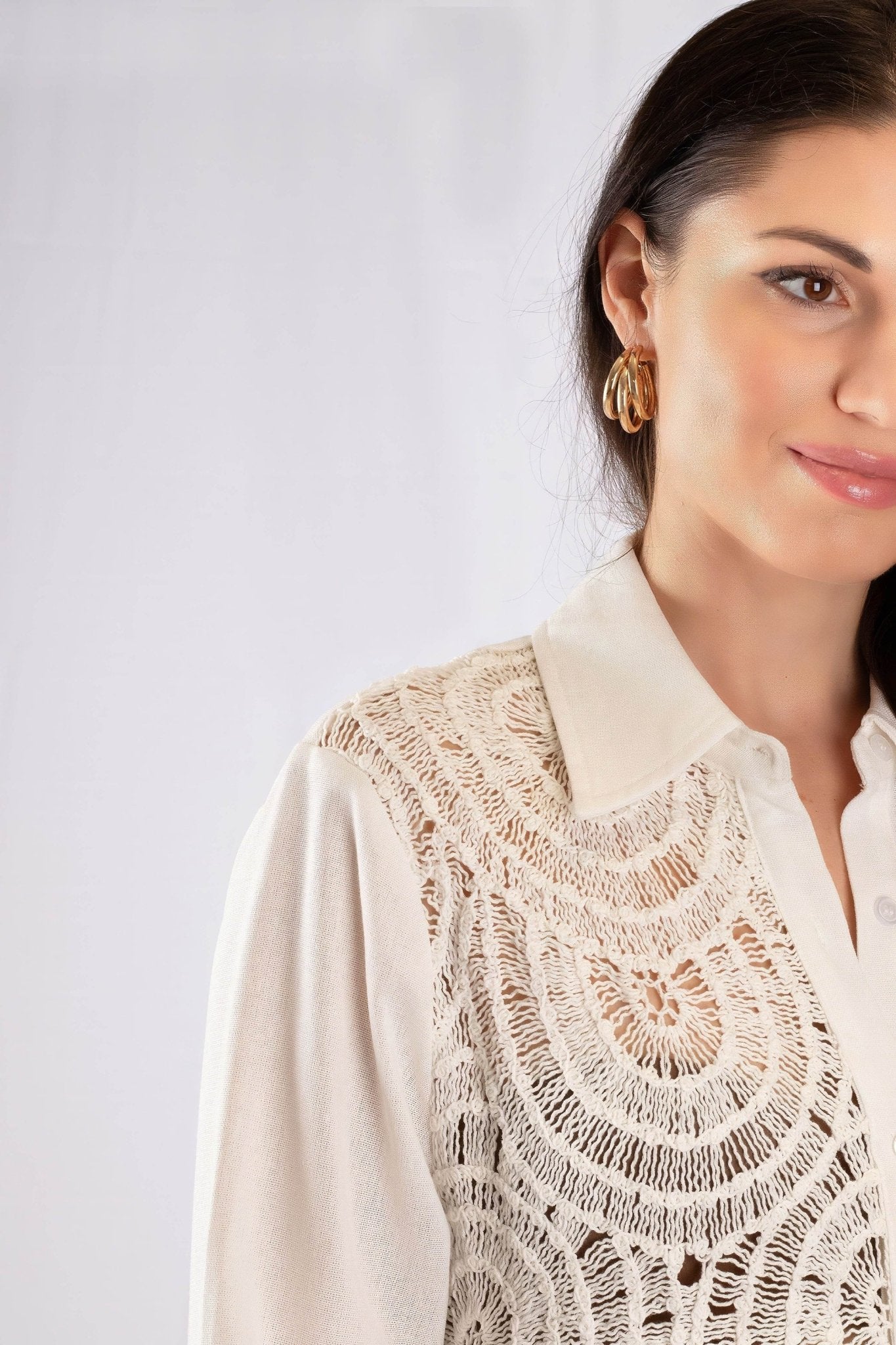 Chemise blanche en coton en dentelle ajourée - MISCIANO