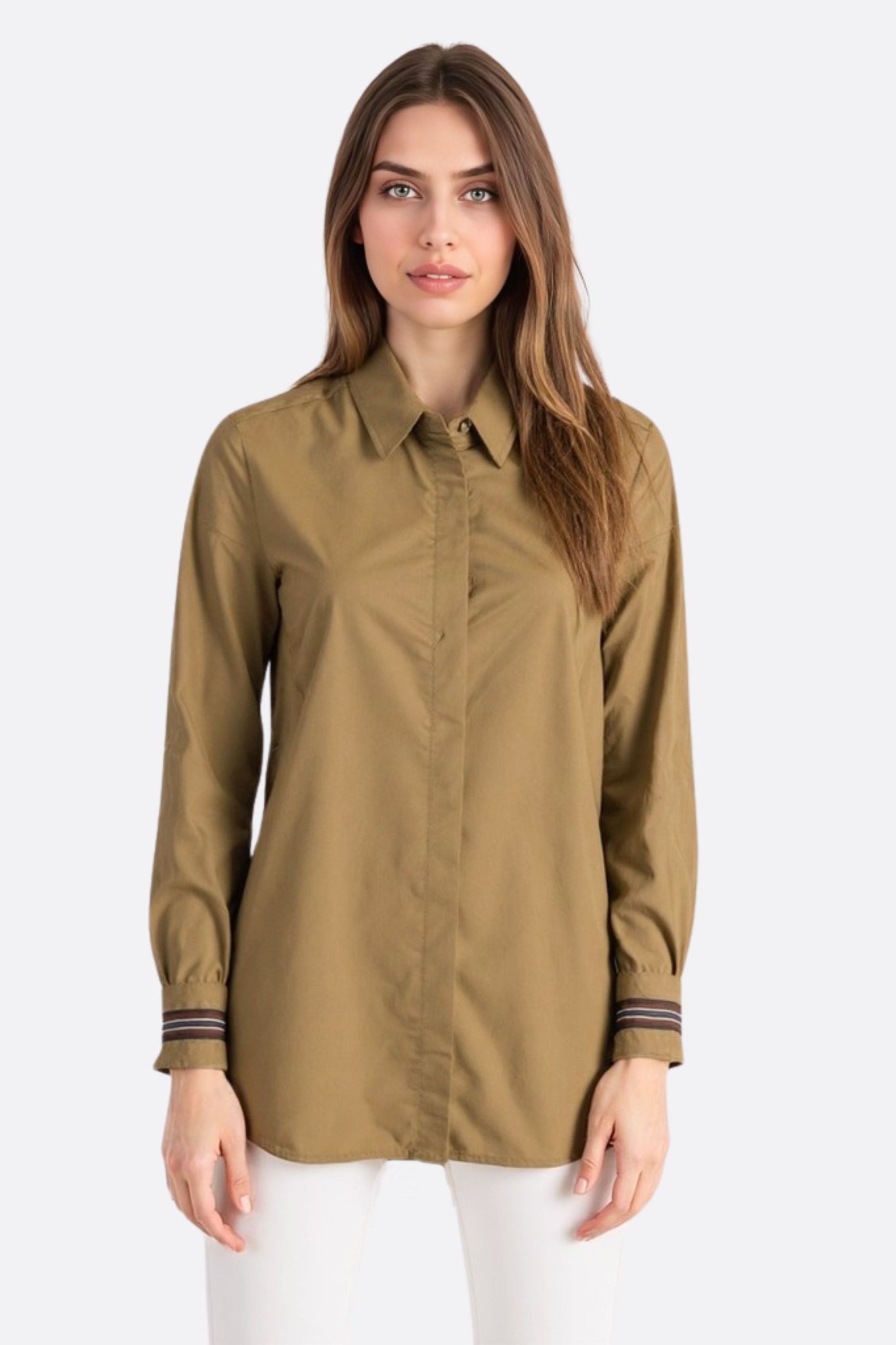 Chemise femme cintrée en coton vert kaki - MISCIANO