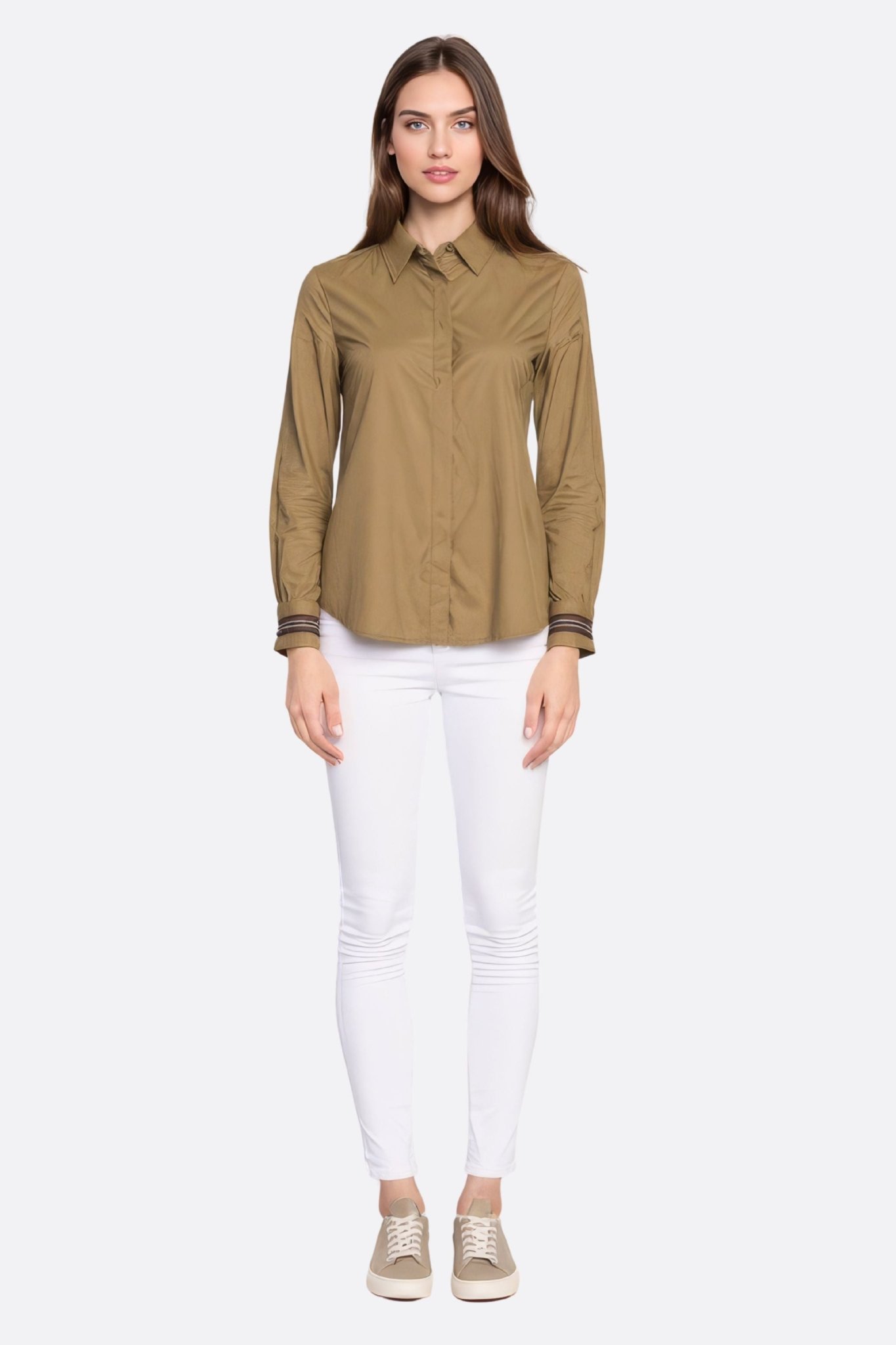 Chemise femme cintrée en coton vert kaki - MISCIANO