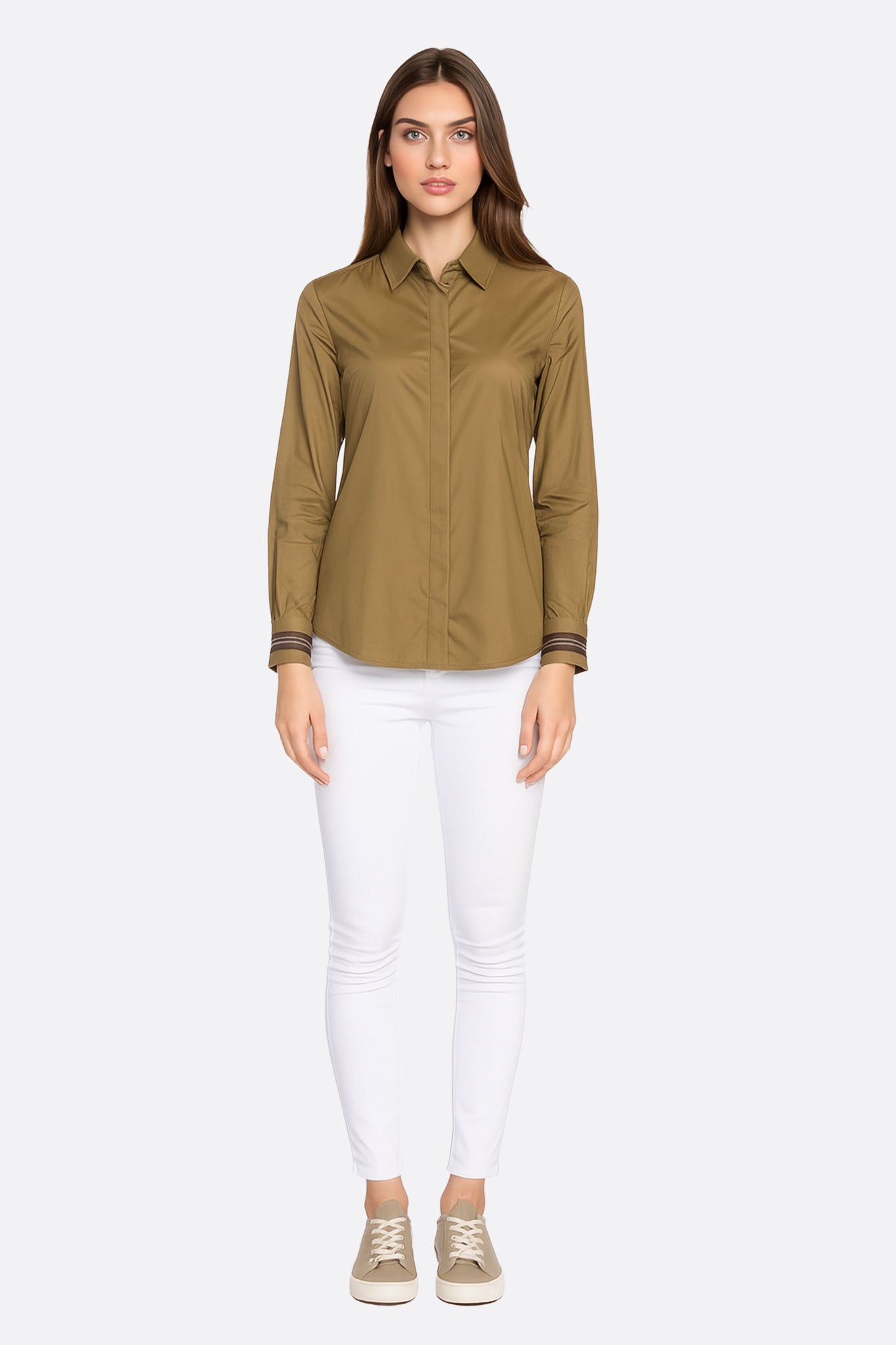 Chemise femme cintrée en coton vert kaki - MISCIANO