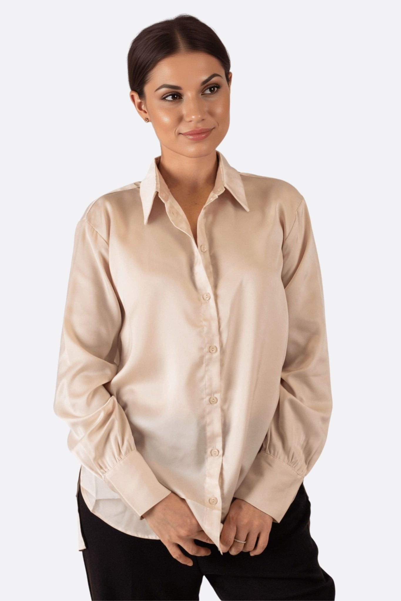 Chemise satinée beige à manches longues - MISCIANO