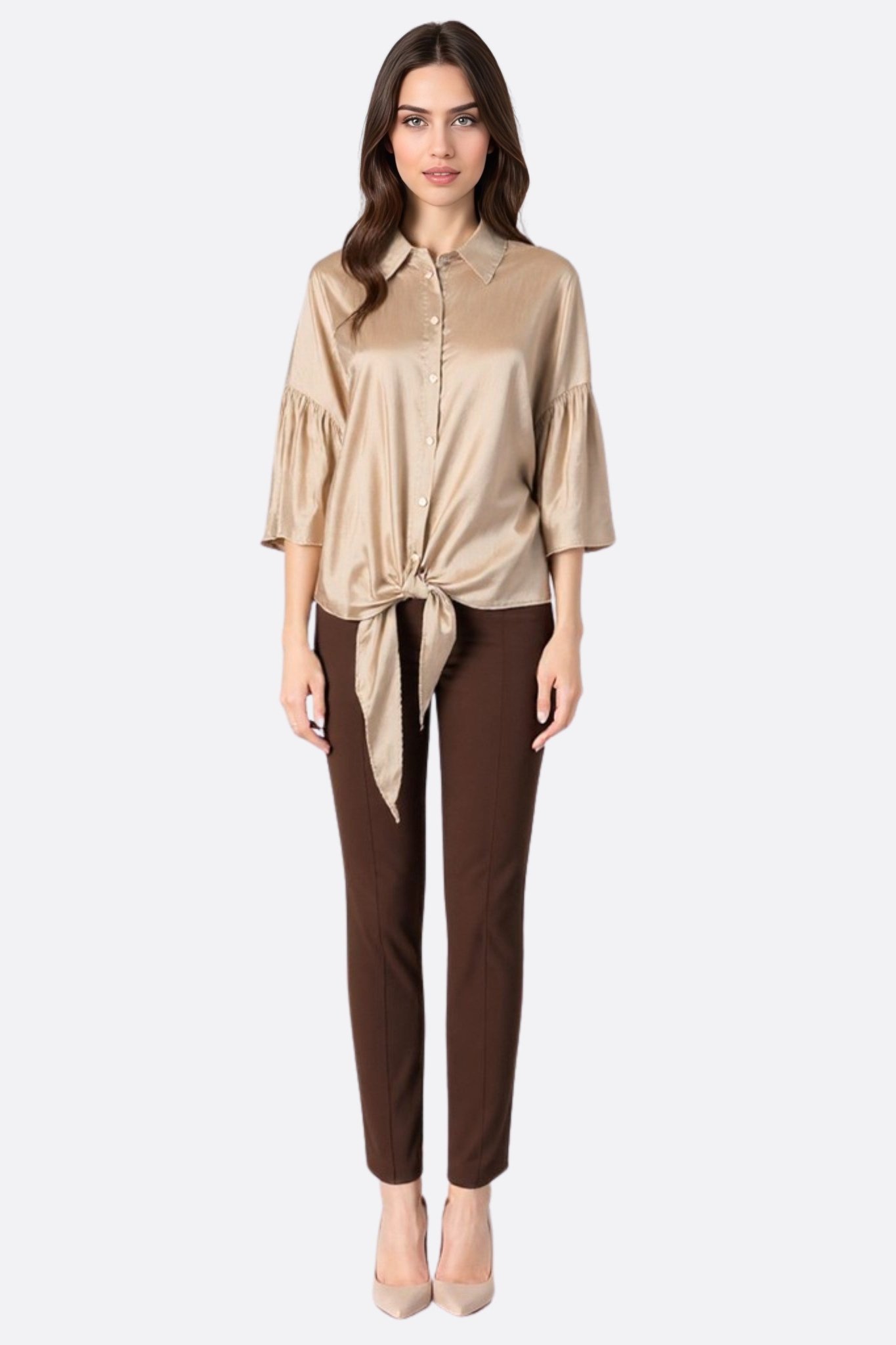 Chemise satinée beige à nouer - MISCIANO