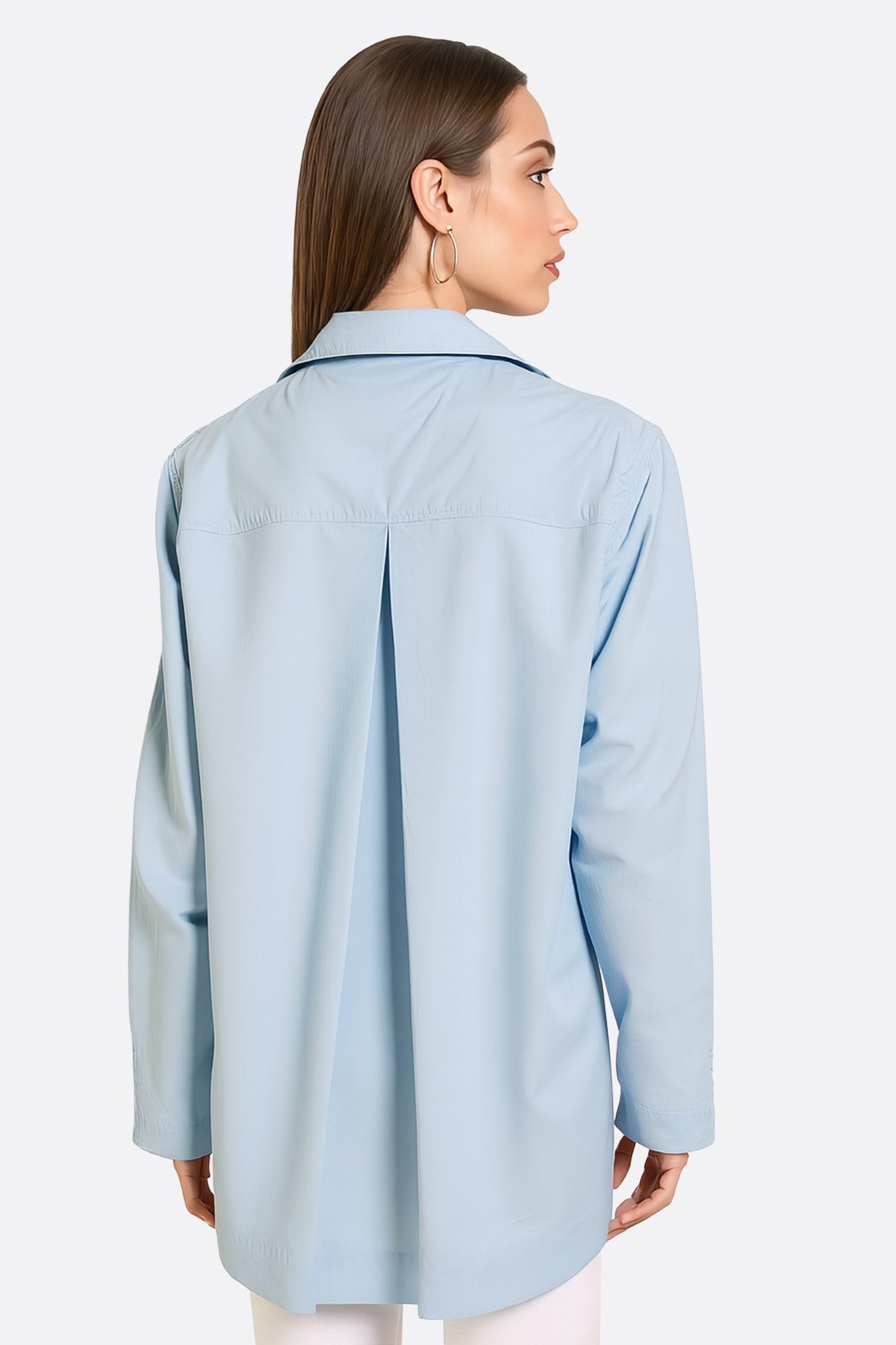 Chemise tunique bleue en coton à manches longues - MISCIANO