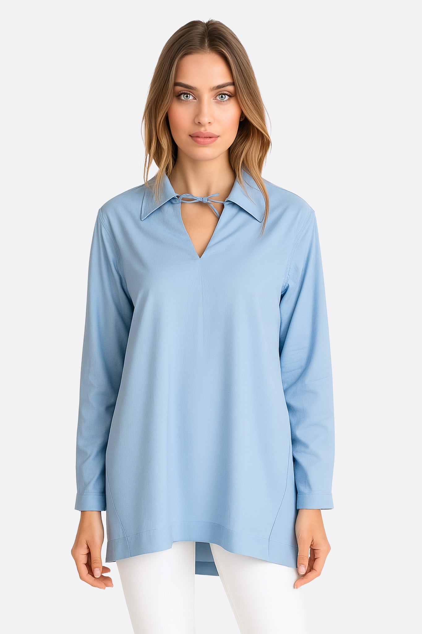 Chemise tunique bleue en coton à manches longues - MISCIANO