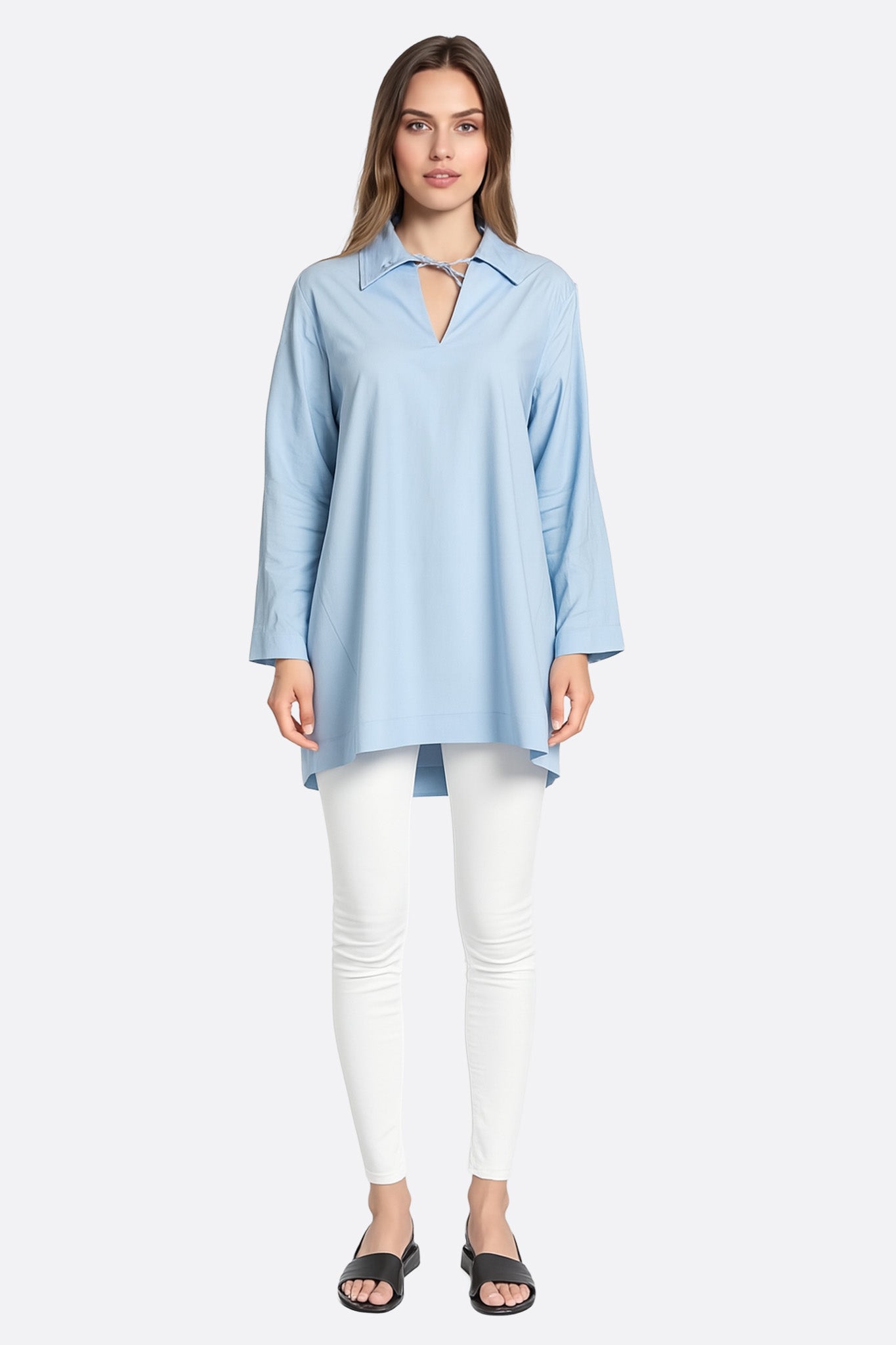 Chemise tunique bleue en coton à manches longues - MISCIANO