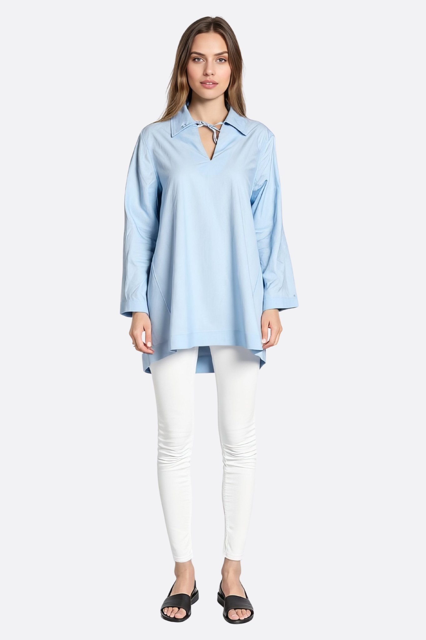 Chemise tunique bleue en coton à manches longues - MISCIANO