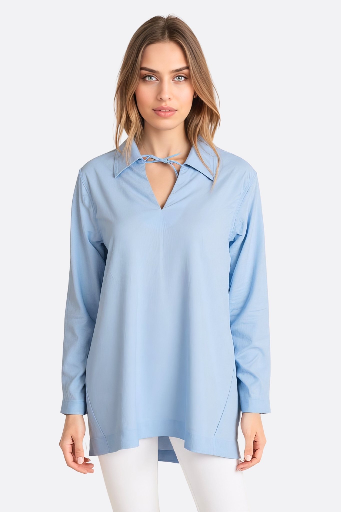 Chemise tunique bleue en coton à manches longues - MISCIANO