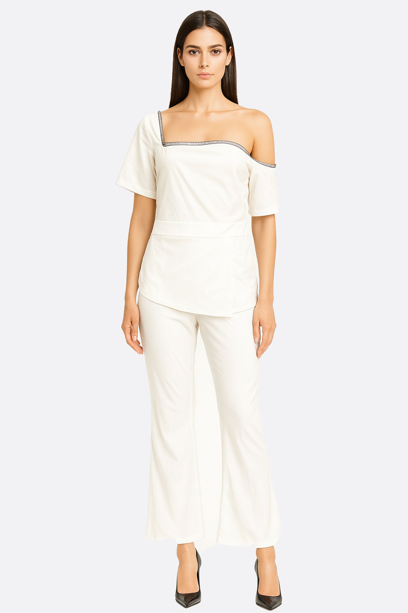 Combinaison blanche asymétrique chic à détail contrastant - MISCIANO