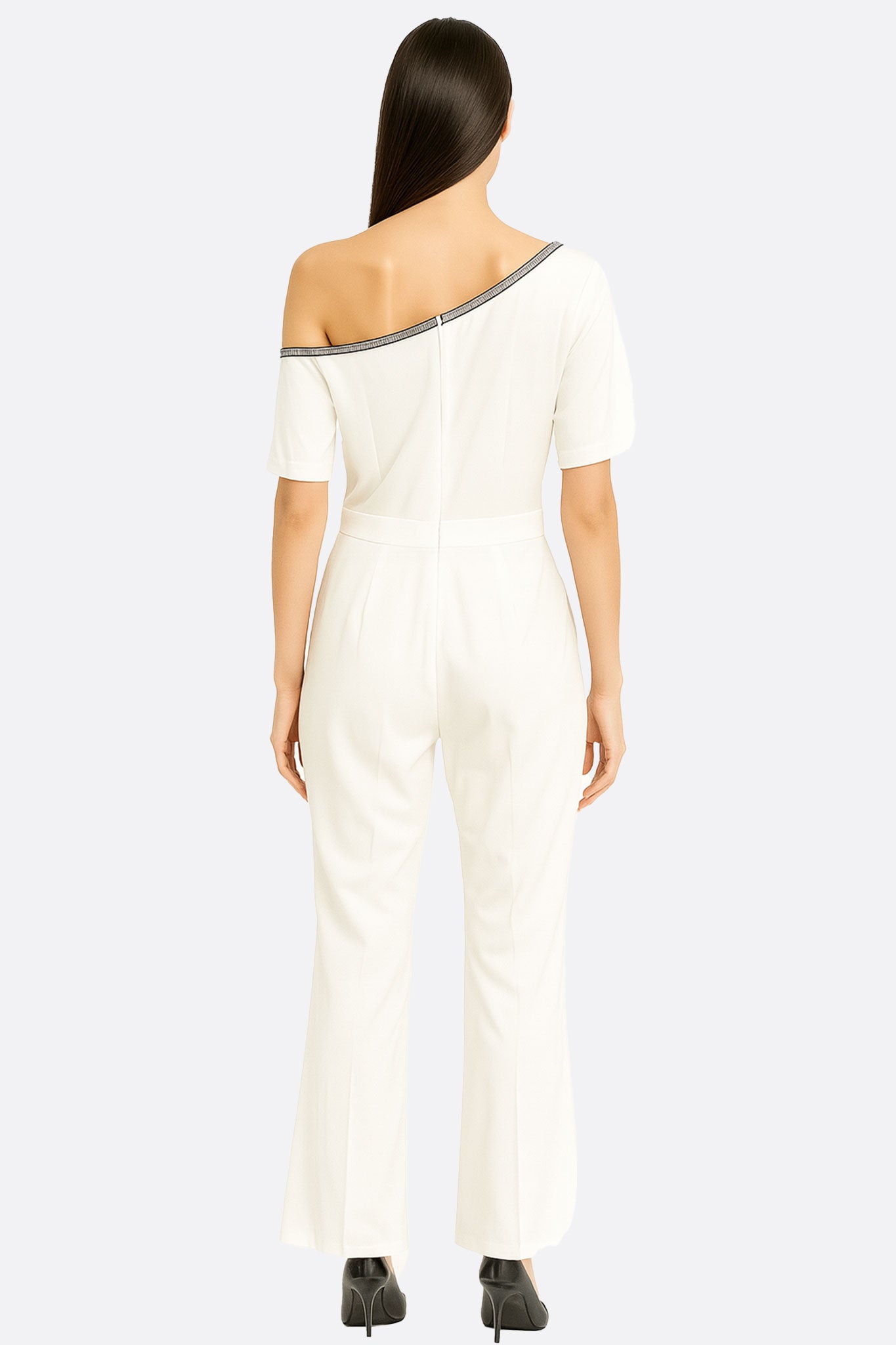Combinaison blanche asymétrique chic à détail contrastant - MISCIANO