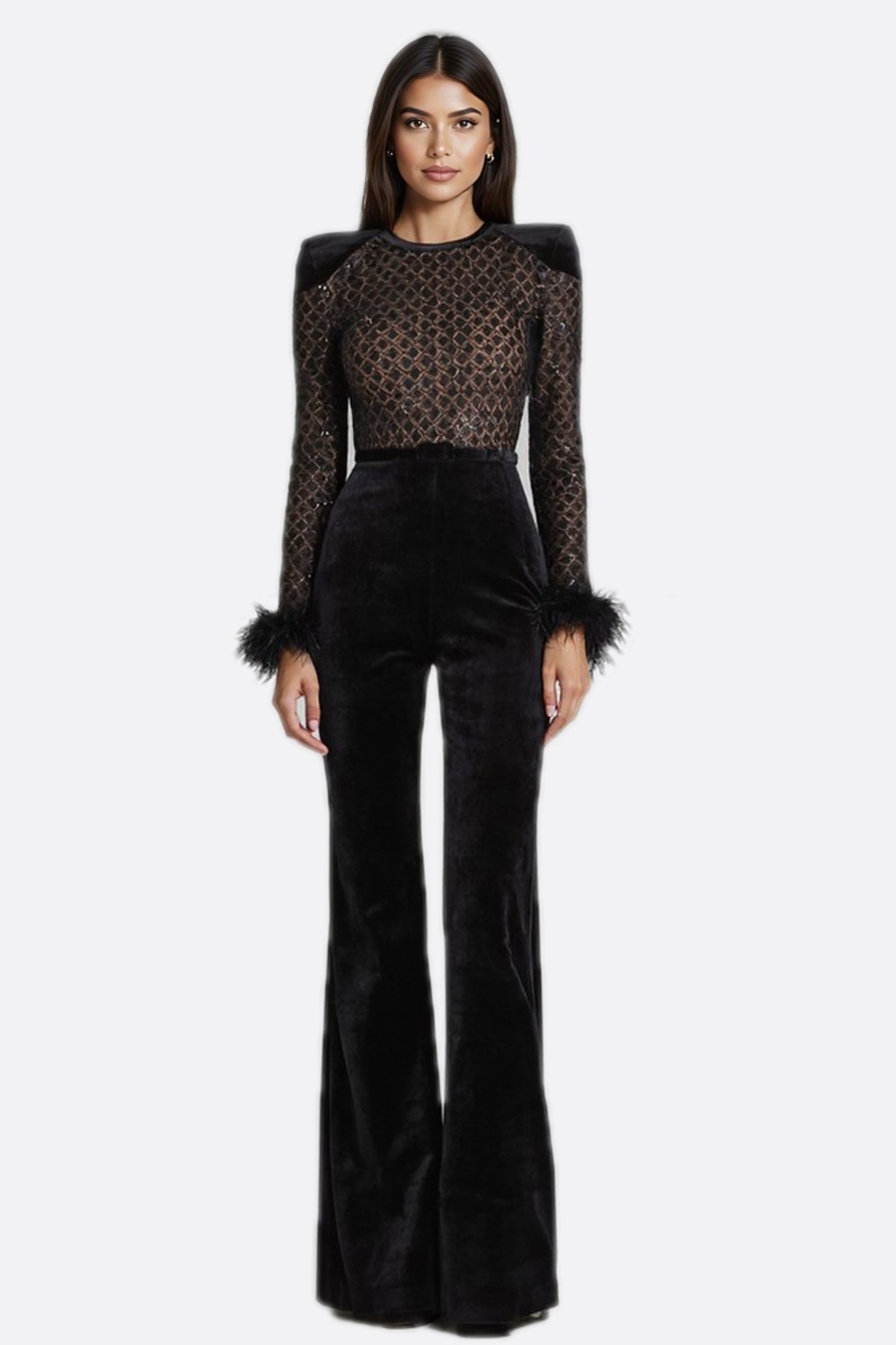 Combinaison noire en velours et tulle brodé sequins - MISCIANO