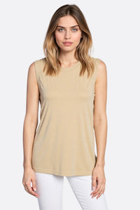 Camiseta sin mangas beige minimalista de jersey brillante