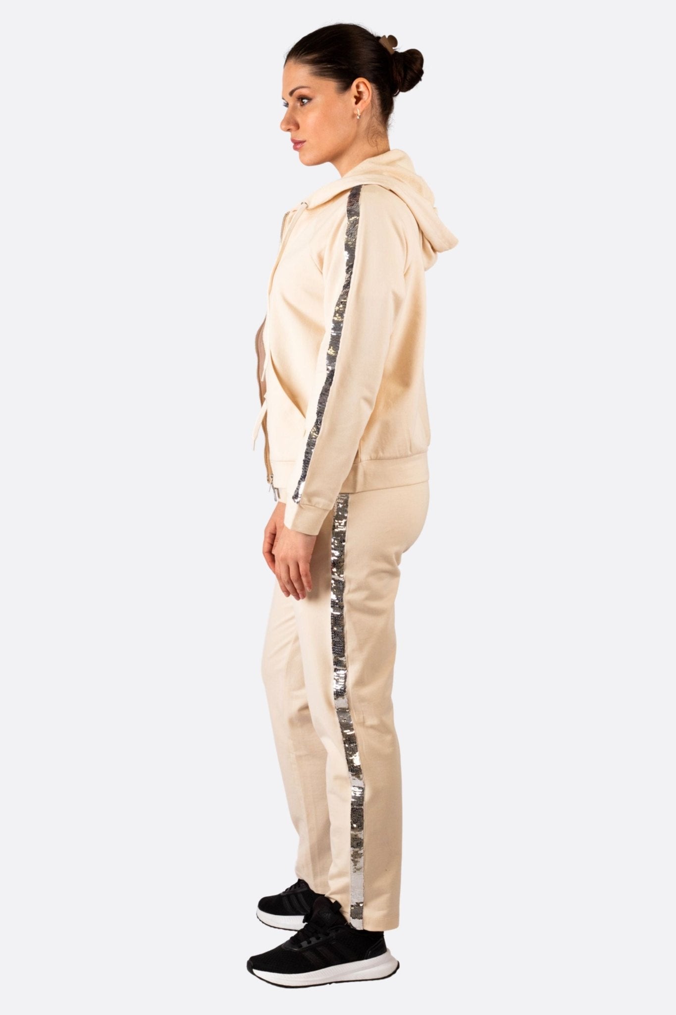 Ensemble de jogging beige à bandes sequins pailletées - MISCIANO