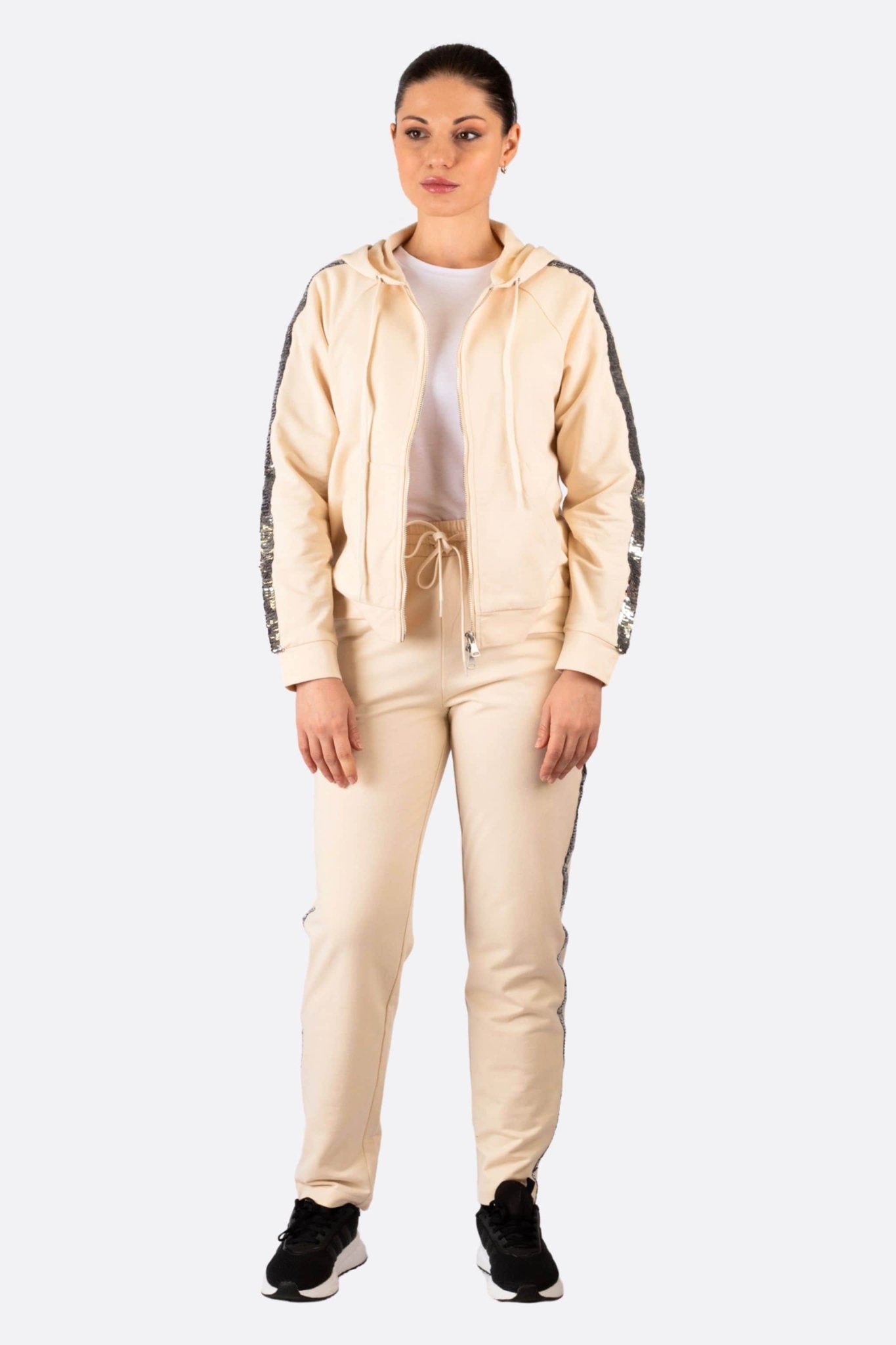 Ensemble de jogging beige à bandes sequins pailletées - MISCIANO