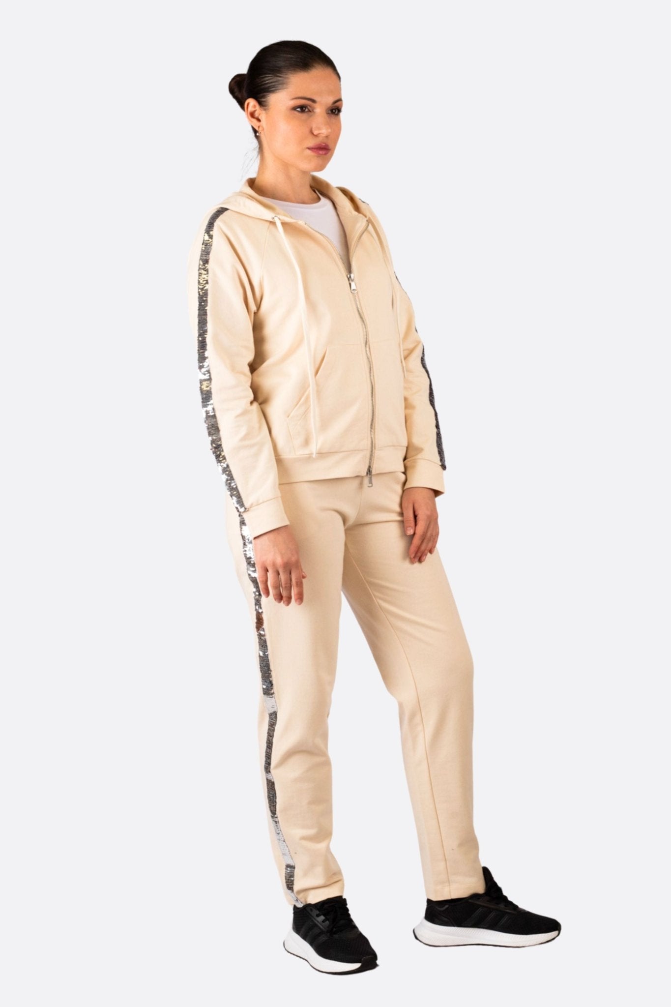 Ensemble de jogging beige à bandes sequins pailletées - MISCIANO