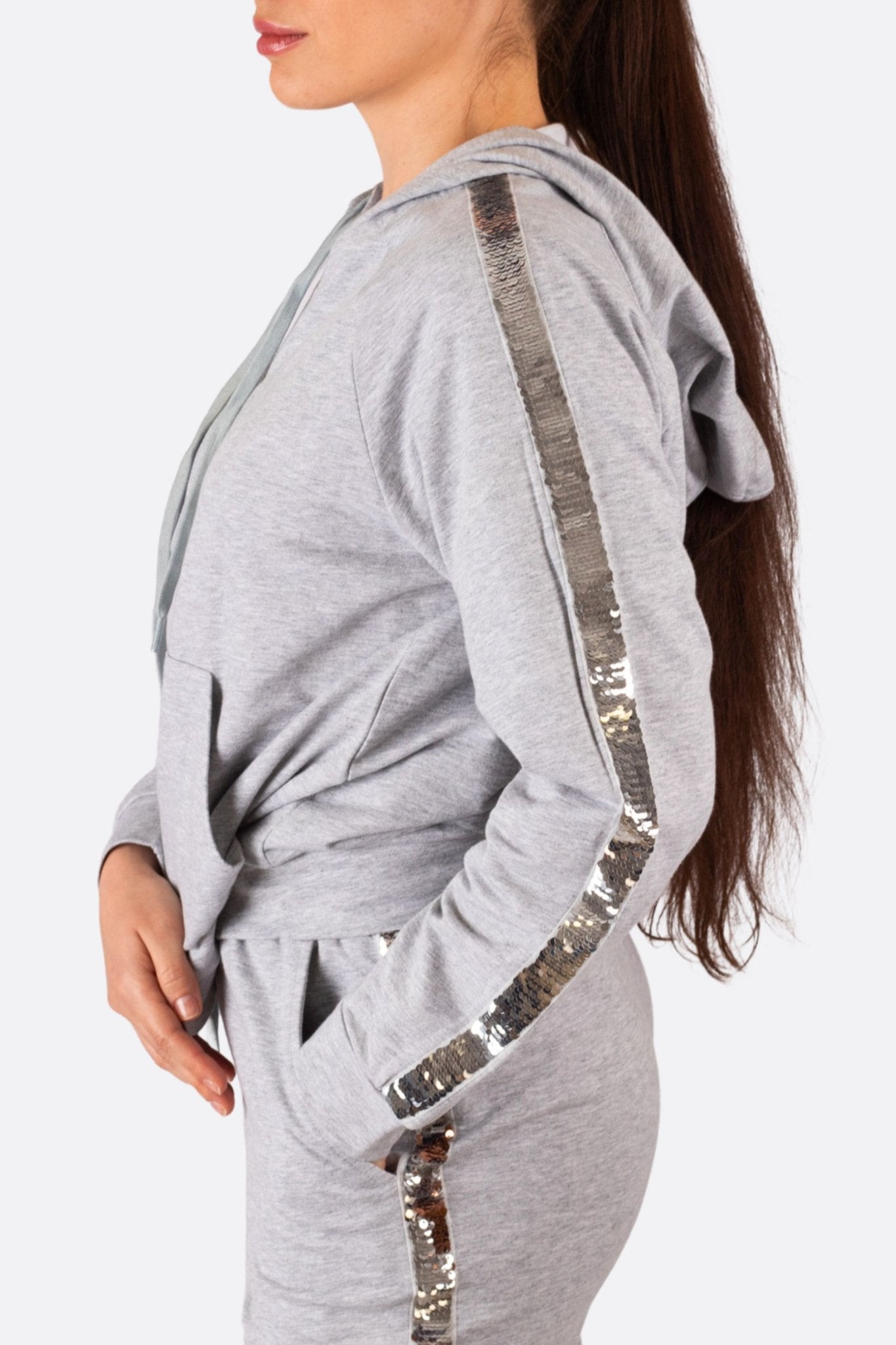 Ensemble de jogging gris perle à bandes sequins pailletées - MISCIANO