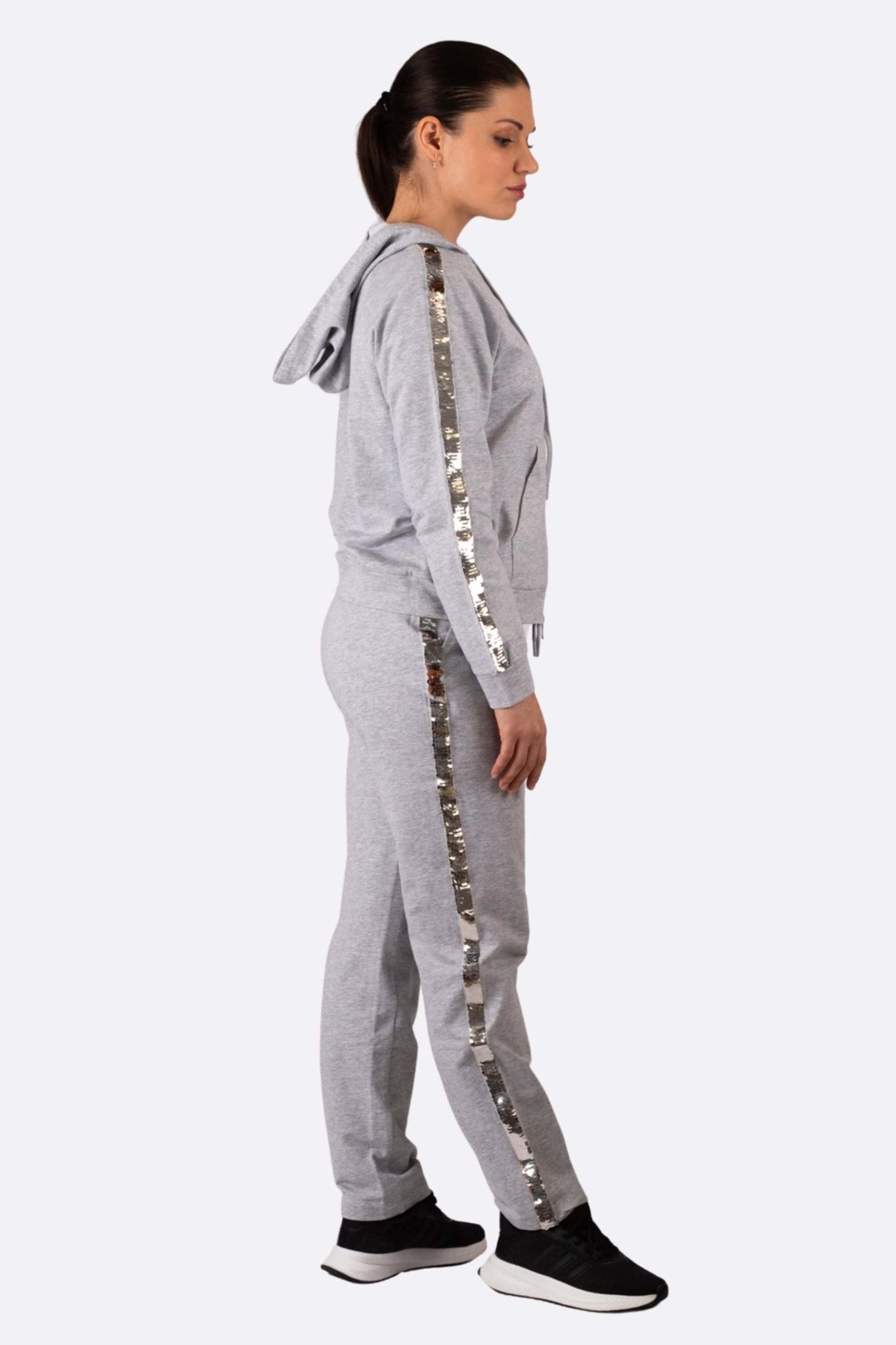 Ensemble de jogging gris perle à bandes sequins pailletées - MISCIANO