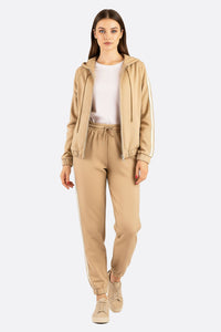 Completo sportivo marrone con bande laterali