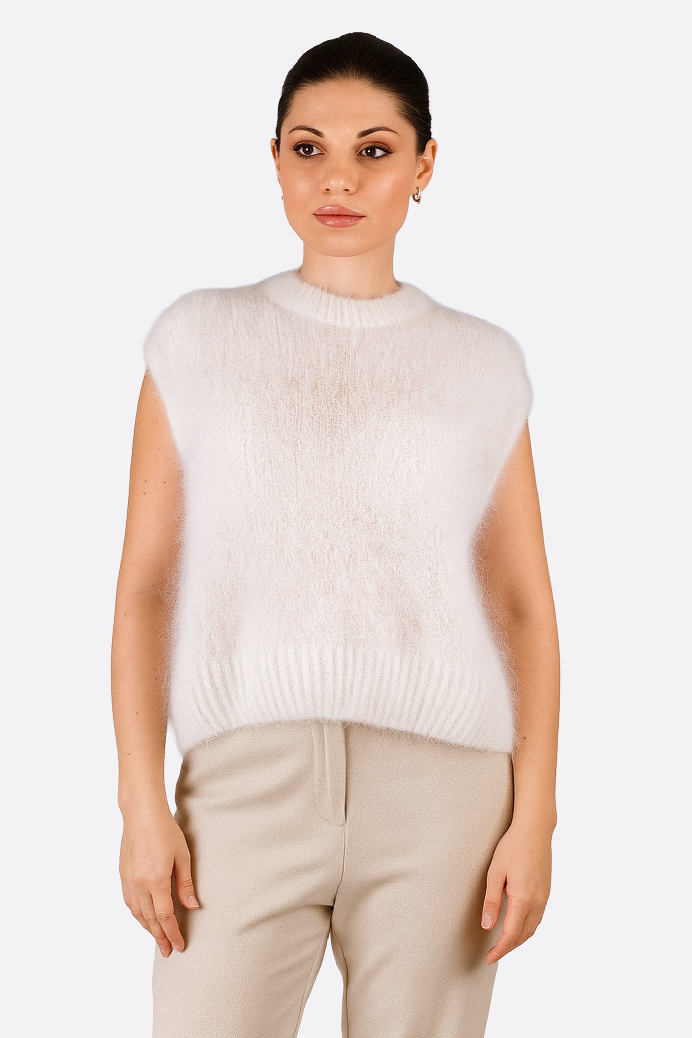 Gilet blanc sans manches en mohair - MISCIANO