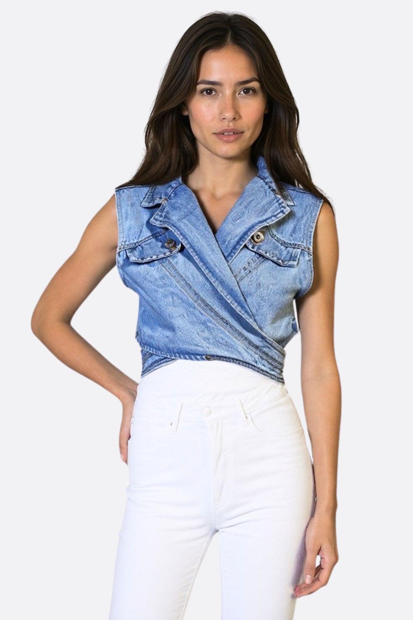 Gilet bustier bleu en denim structuré - MISCIANO
