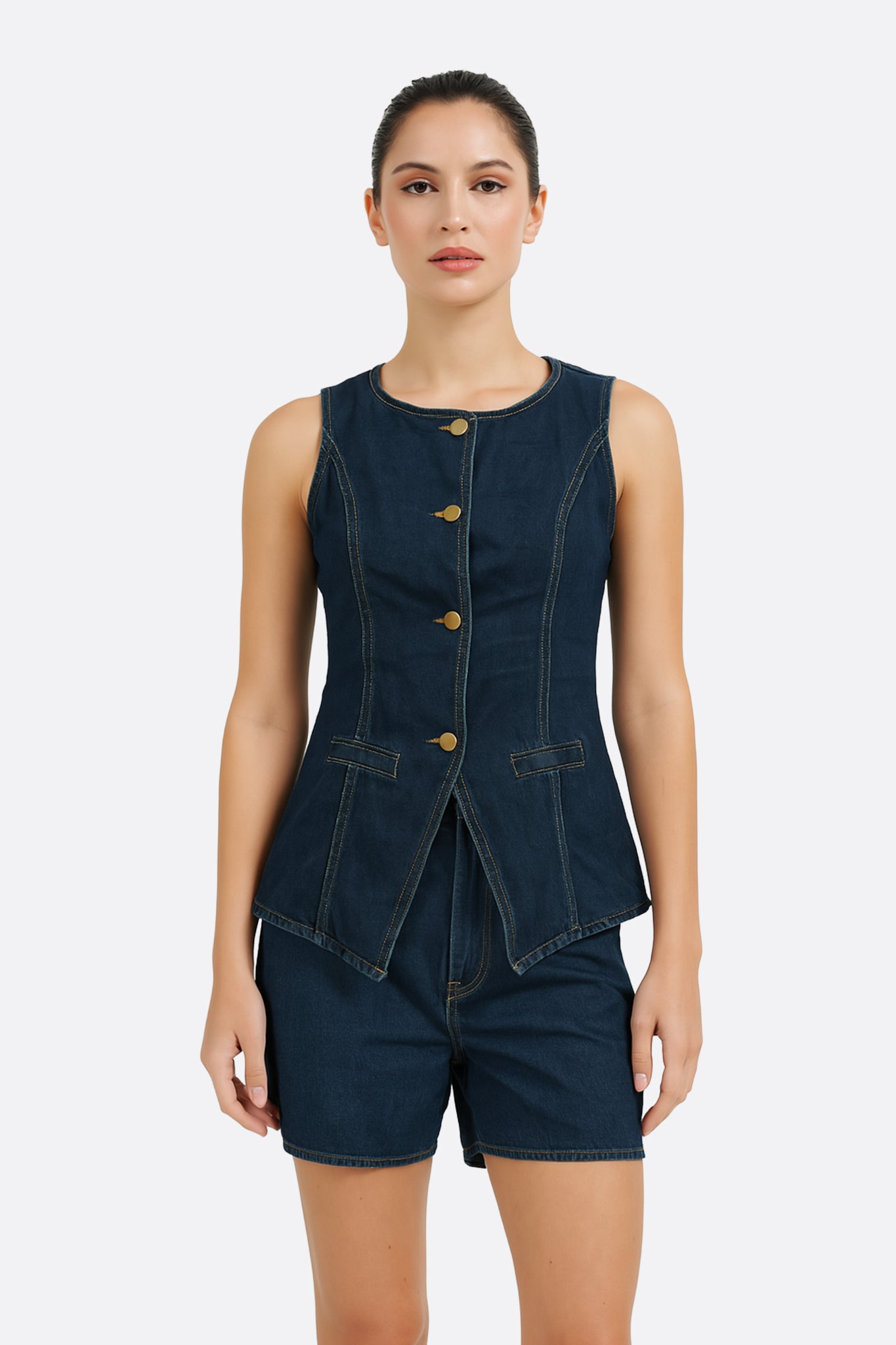 Gilet en denim cintré sans manches - MISCIANO