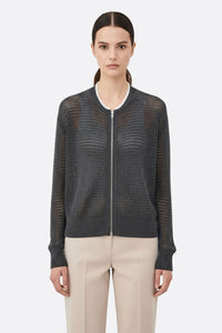 Серый ажурный жилет на молнии из хлопка и тенсела с пайетками