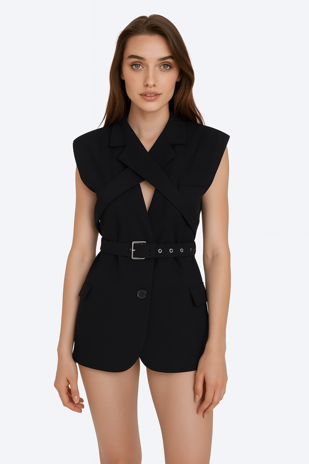 Gilet tailleur sans manches à coupe croisée avec ceinture structurante - MISCIANO