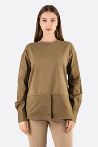 Haut vert kaki bi-matière à manches longues