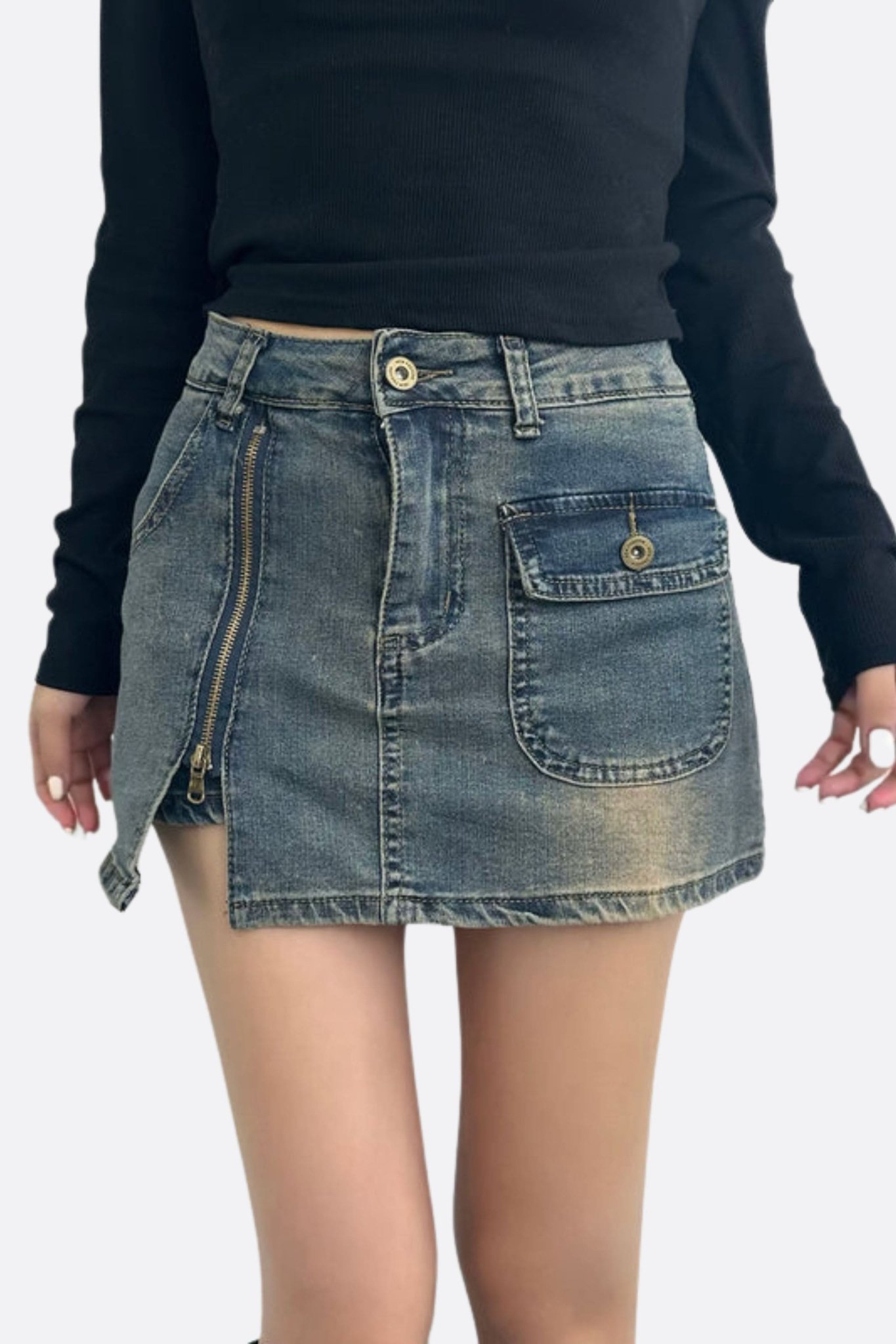 Jupe courte en denim à fermeture asymétrique - MISCIANO
