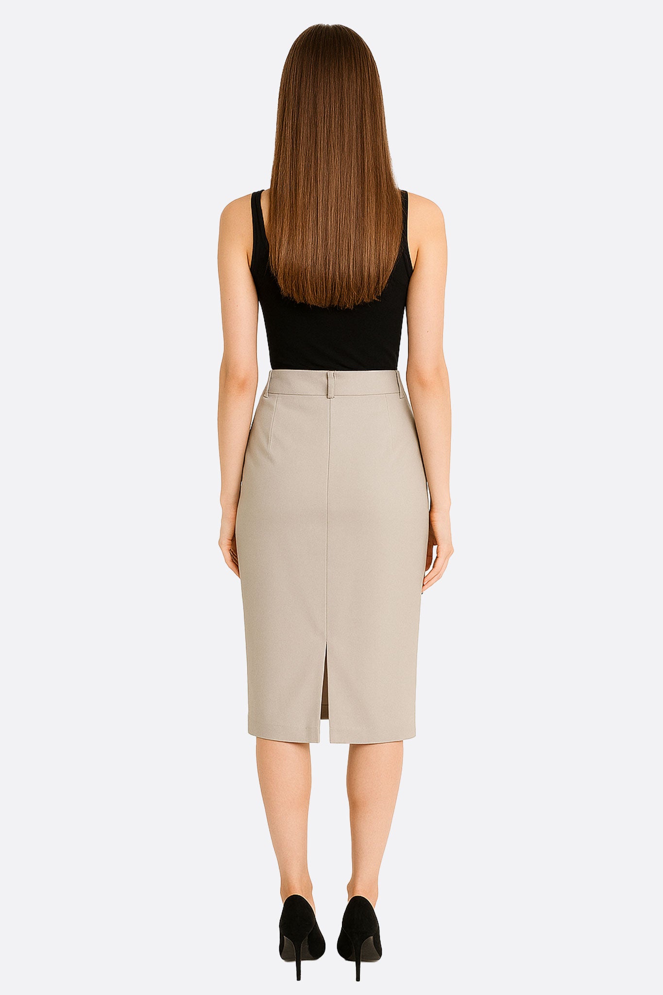 Jupe crayon beige clair à coupe droite et fente - MISCIANO
