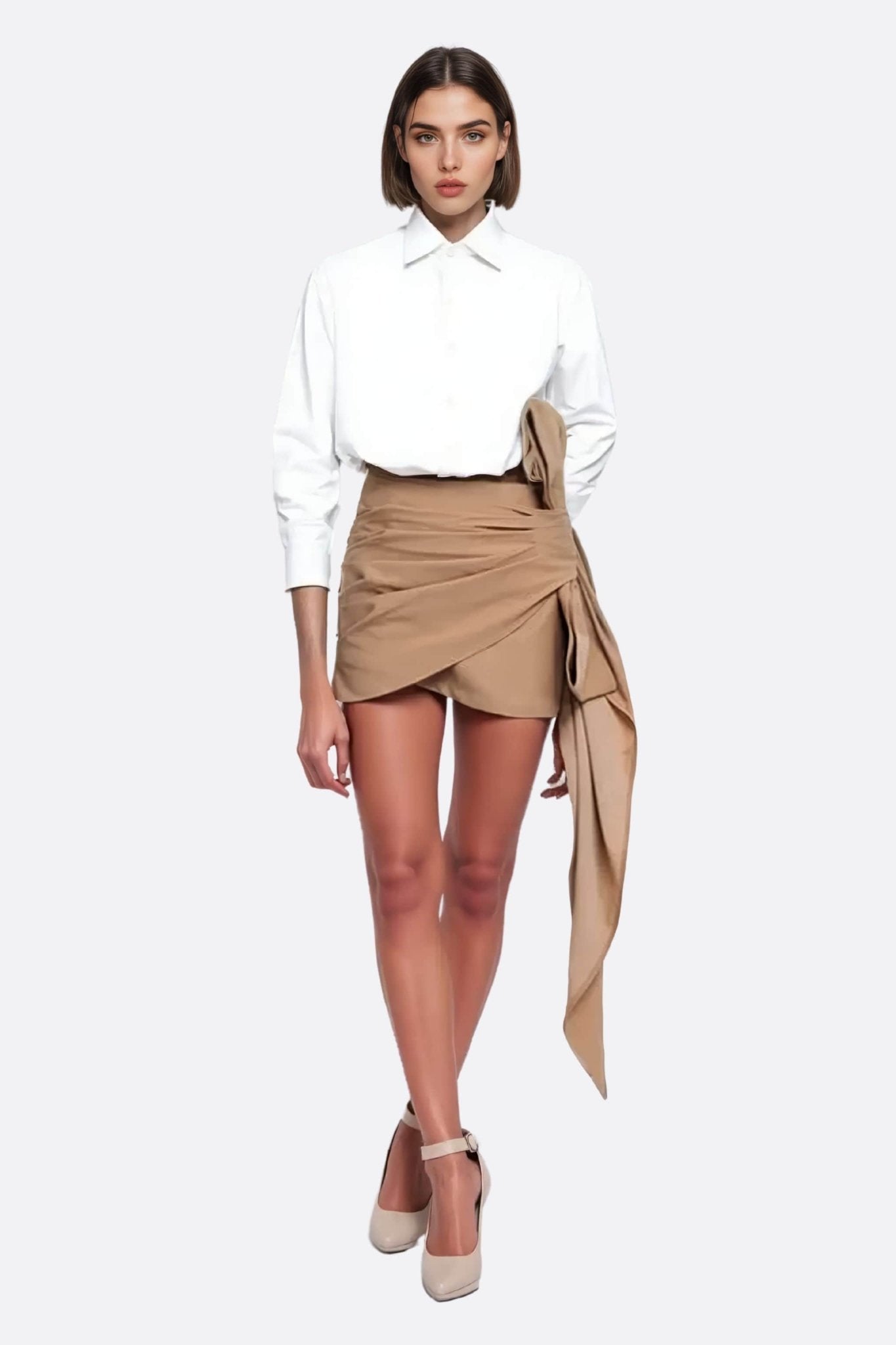 Jupe drapée asymétrique beige - MISCIANO