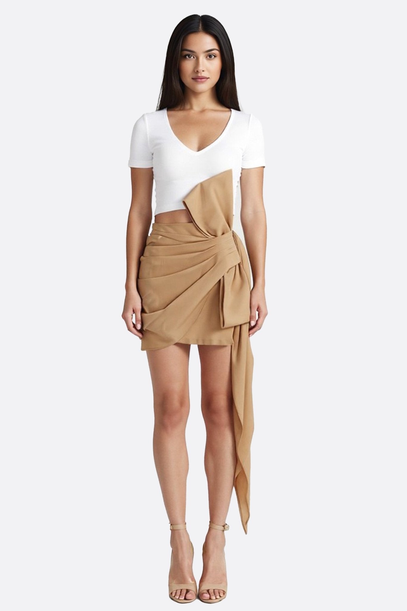 Gonna drappeggiata asimmetrica beige