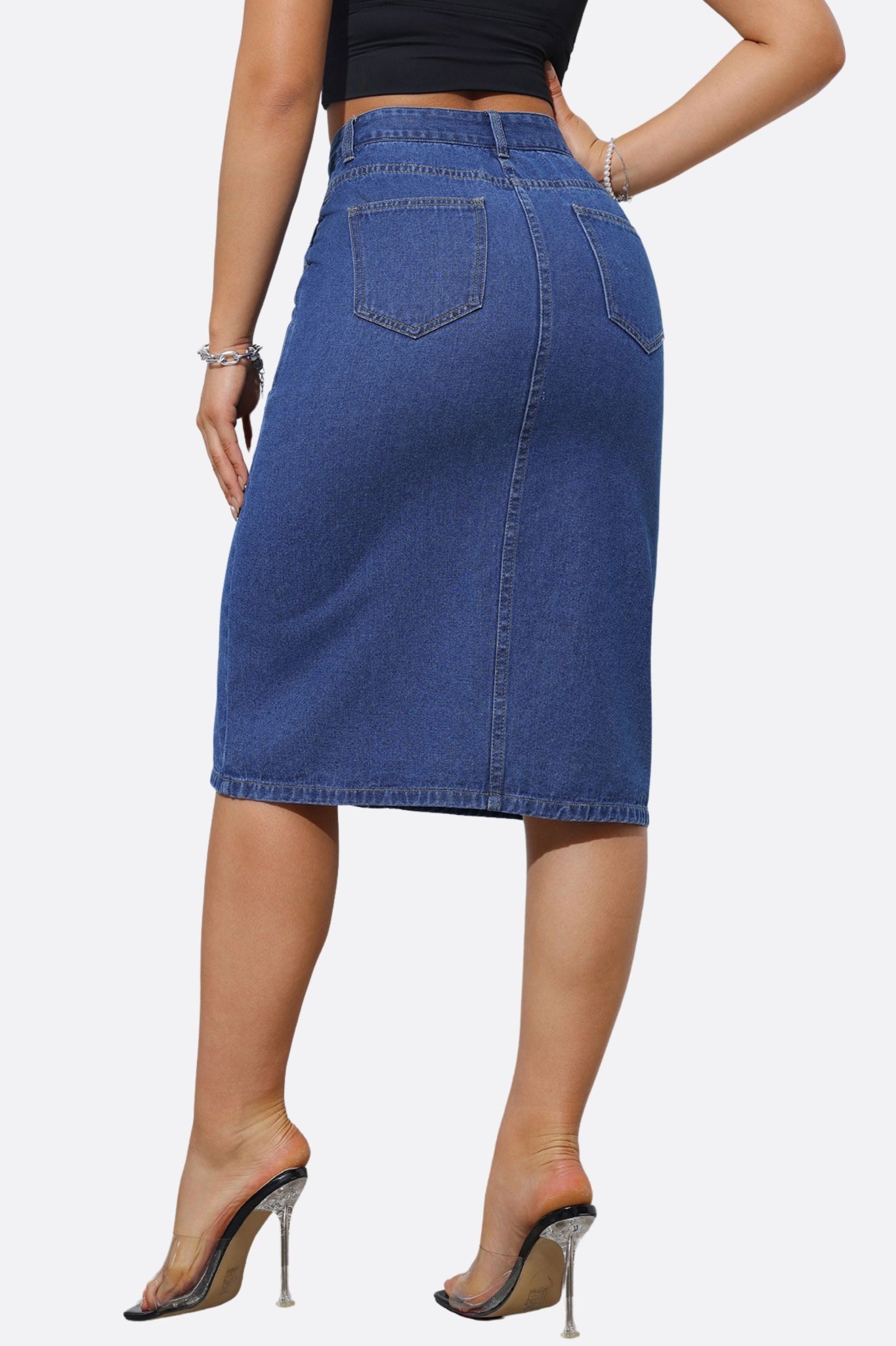 Jupe longue en denim bleu à grandes poches - MISCIANO