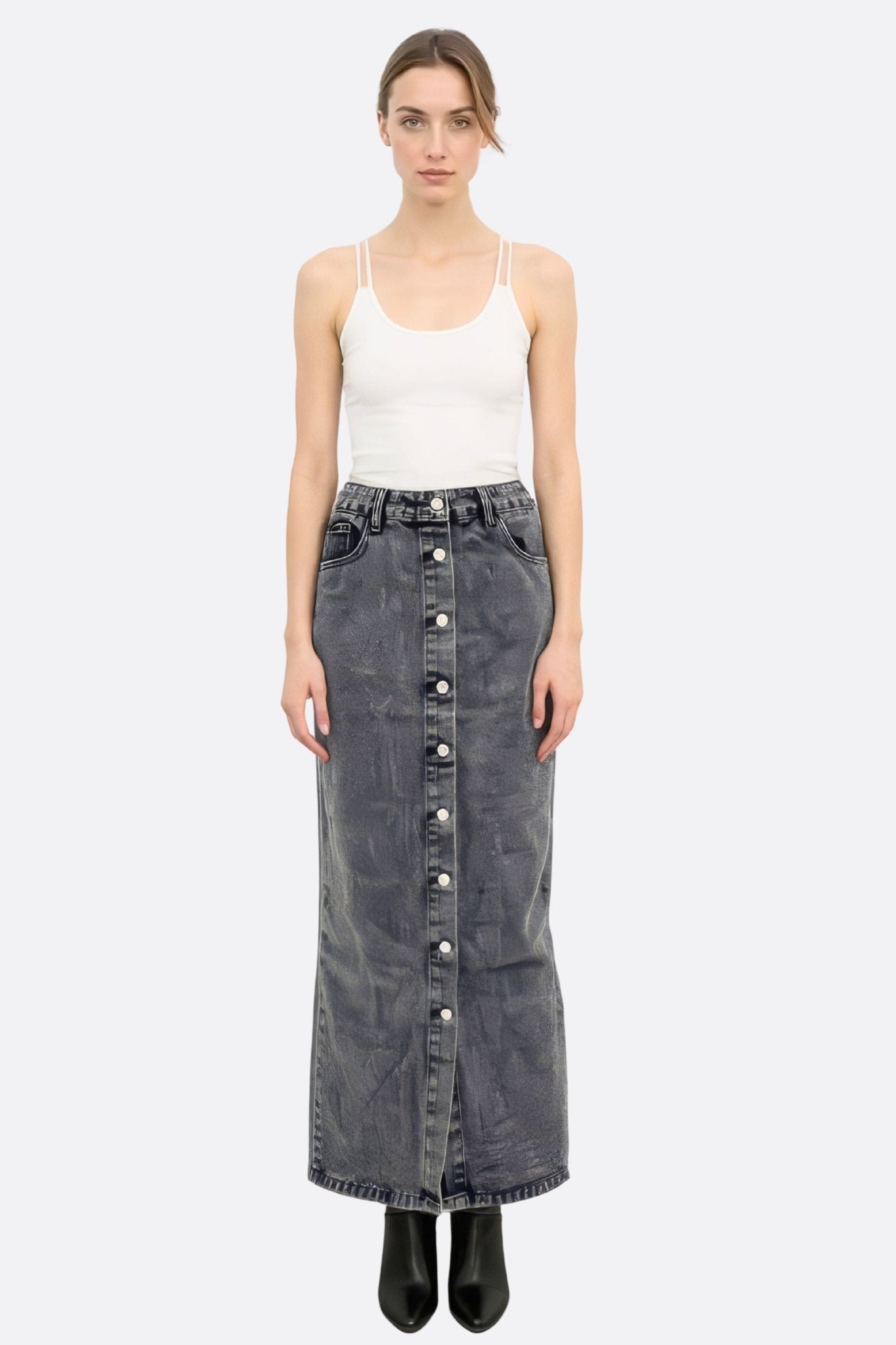 Jupe longue en denim gris boutonnée - MISCIANO