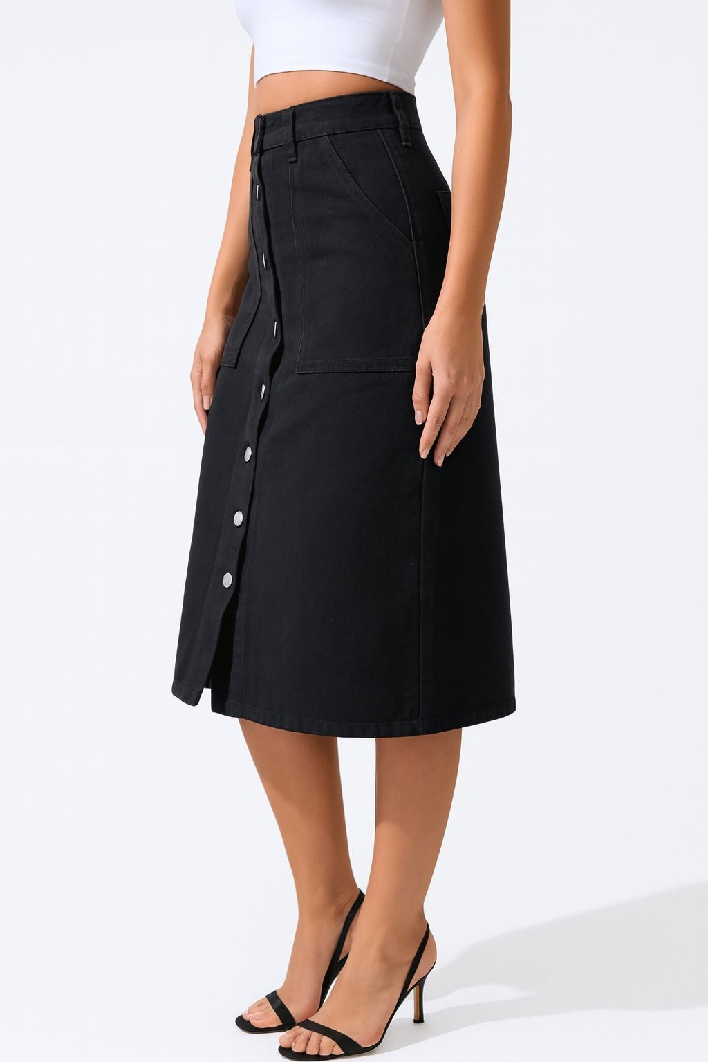 Jupe longue en denim noir à poches oversize - MISCIANO