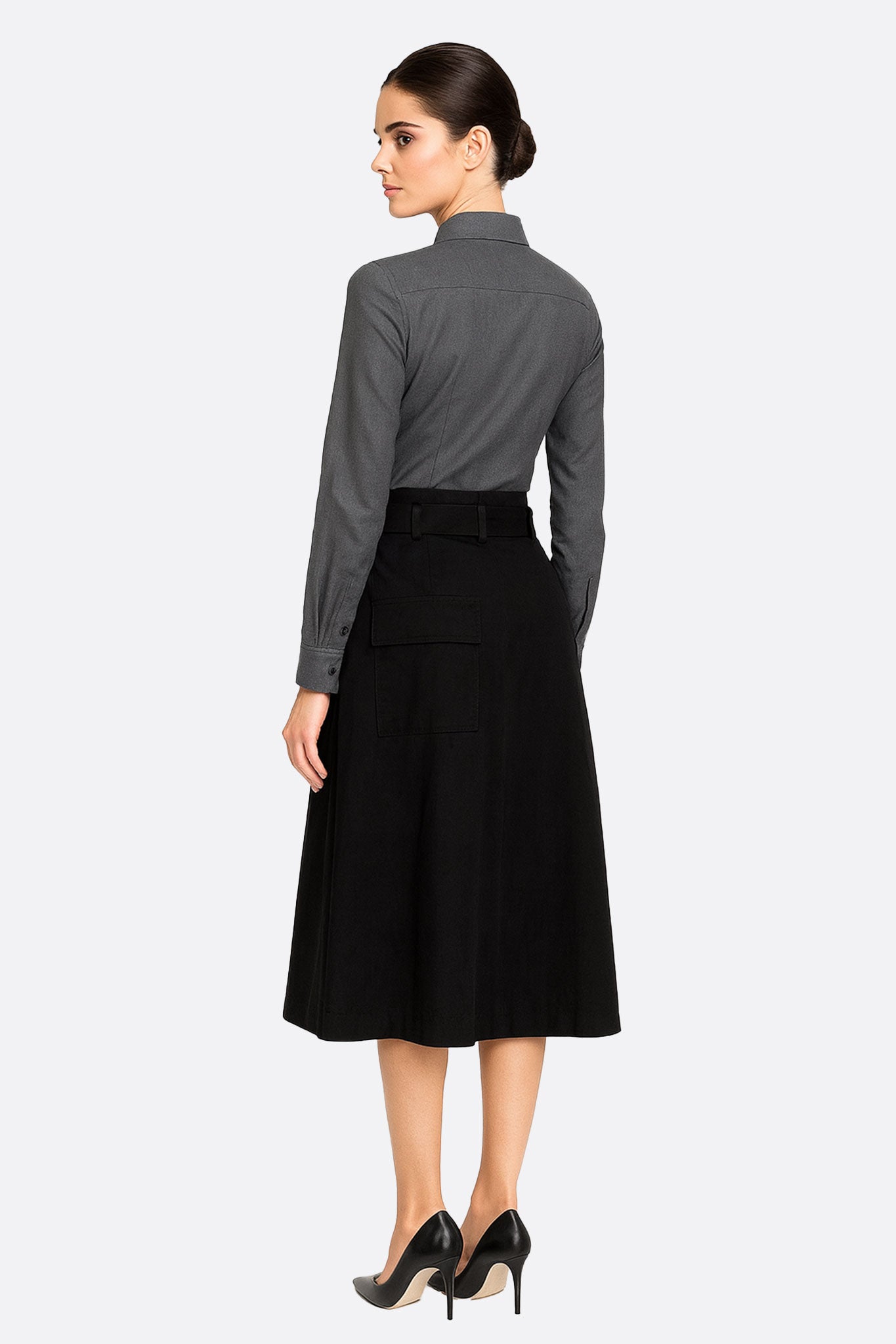 Jupe midi noire à ceinture et poches oversize - MISCIANO
