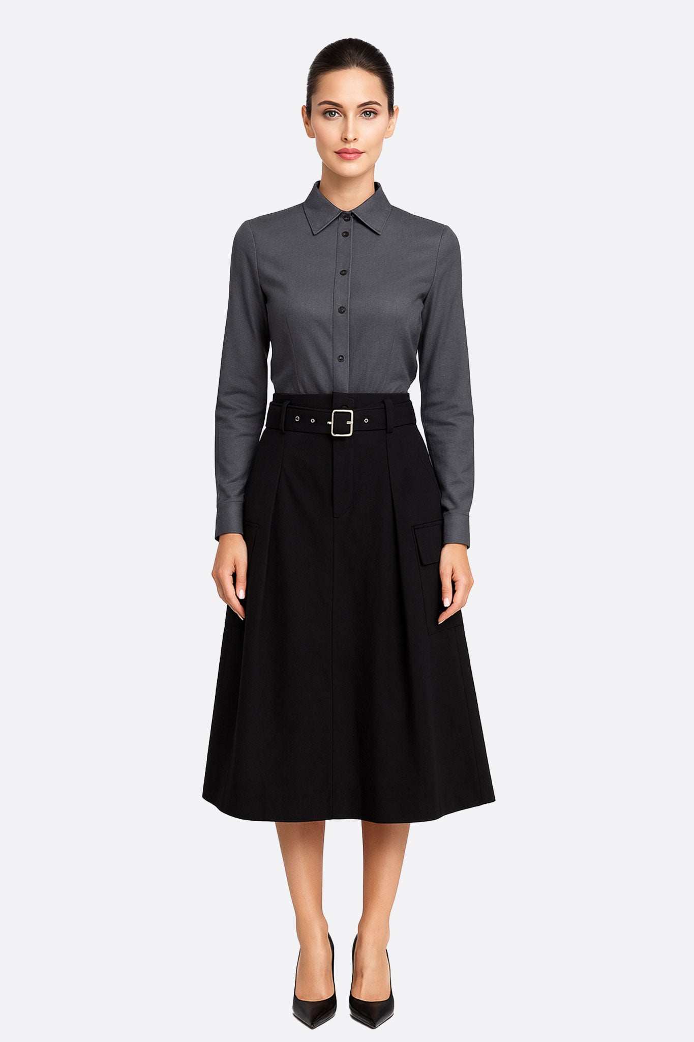 Jupe midi noire à ceinture et poches oversize - MISCIANO