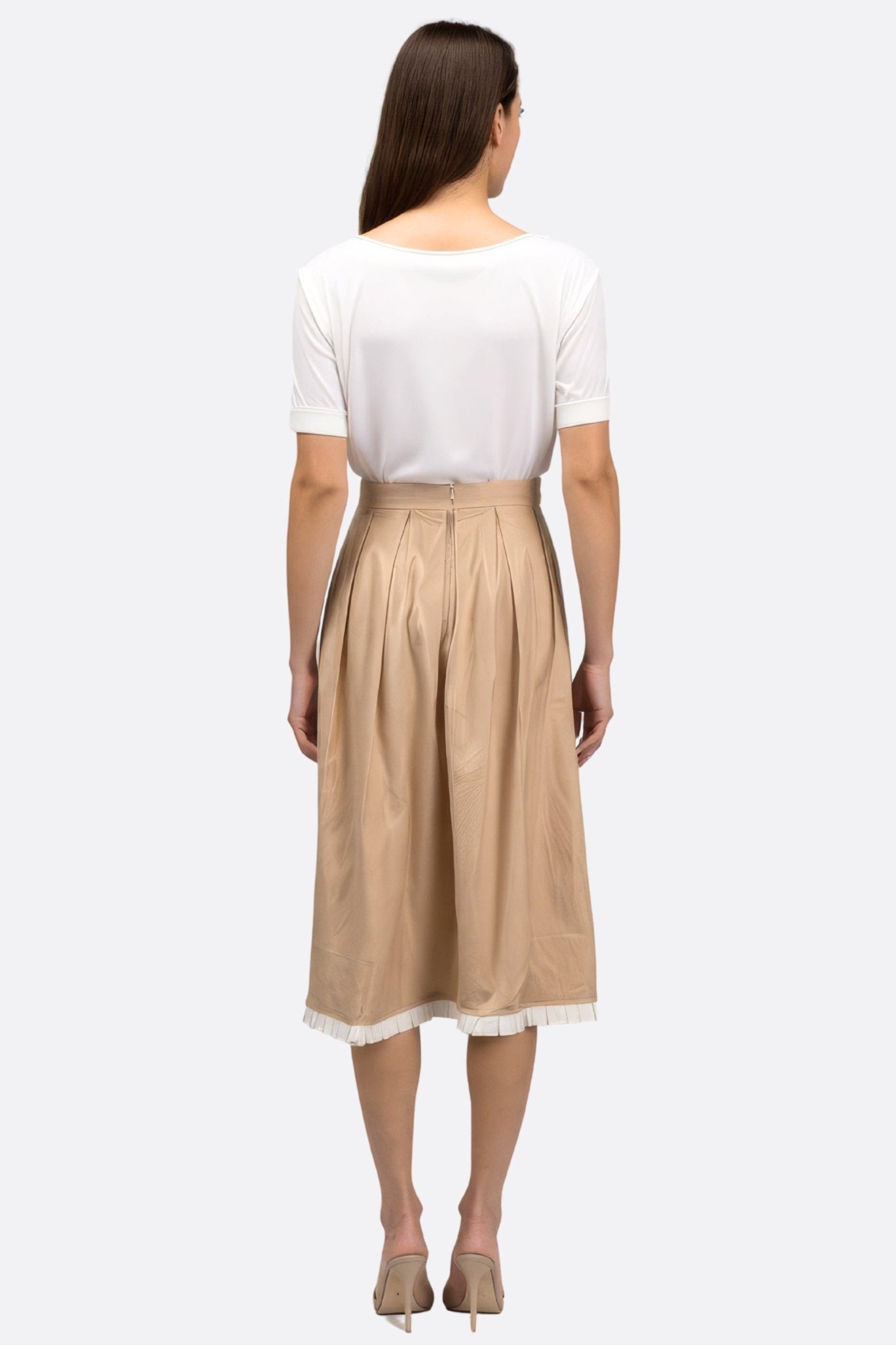 Jupe midi plissée beige à bord contrastant - MISCIANO