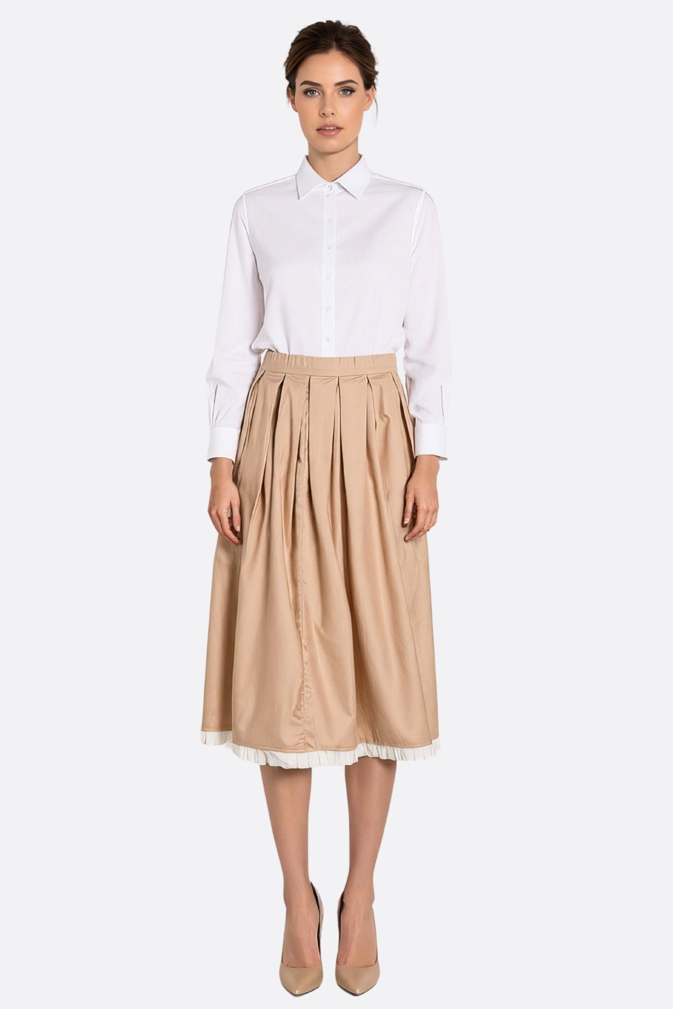 Jupe midi plissée beige à bord contrastant - MISCIANO