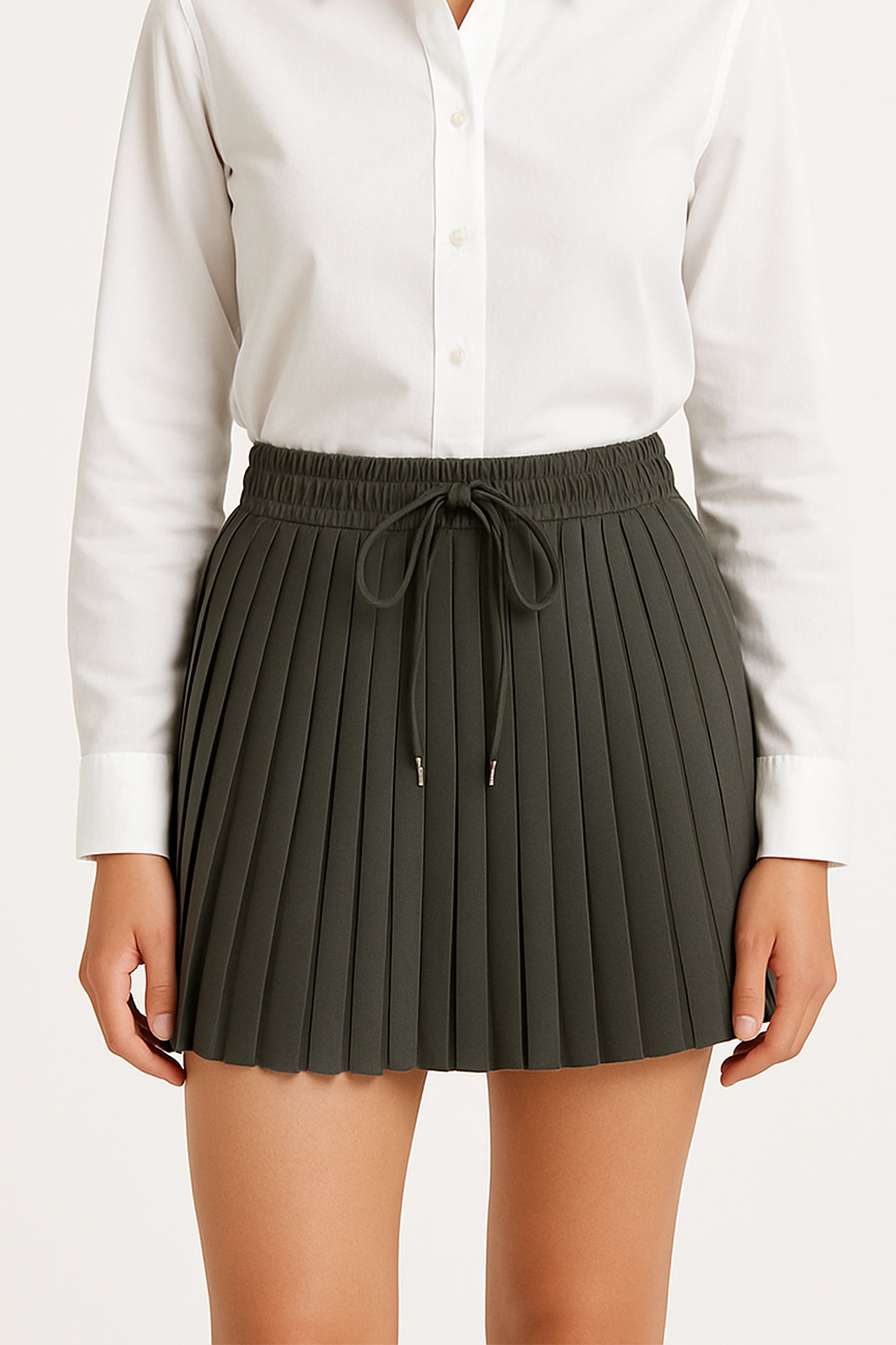Jupe plissée taille haute en tissu stretch gris anthracite - MISCIANO