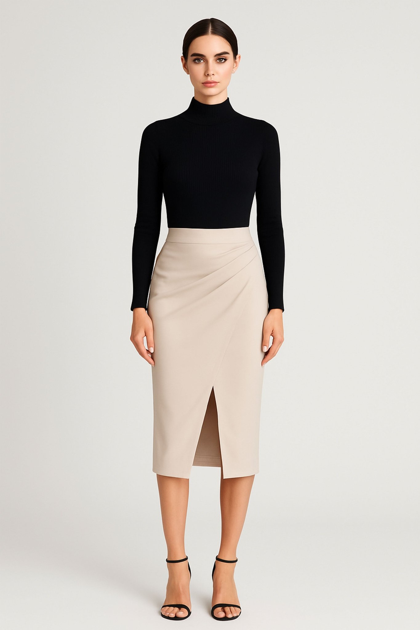 Jupe portefeuille en simili cuir beige - MISCIANO