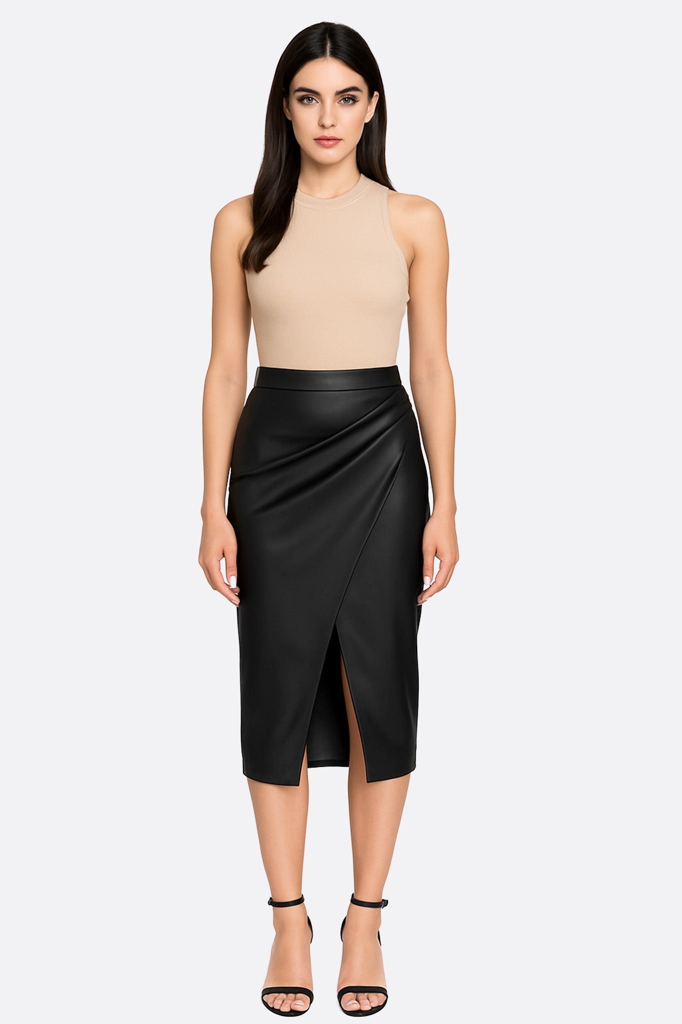 Jupe portefeuille en simili cuir noir - MISCIANO