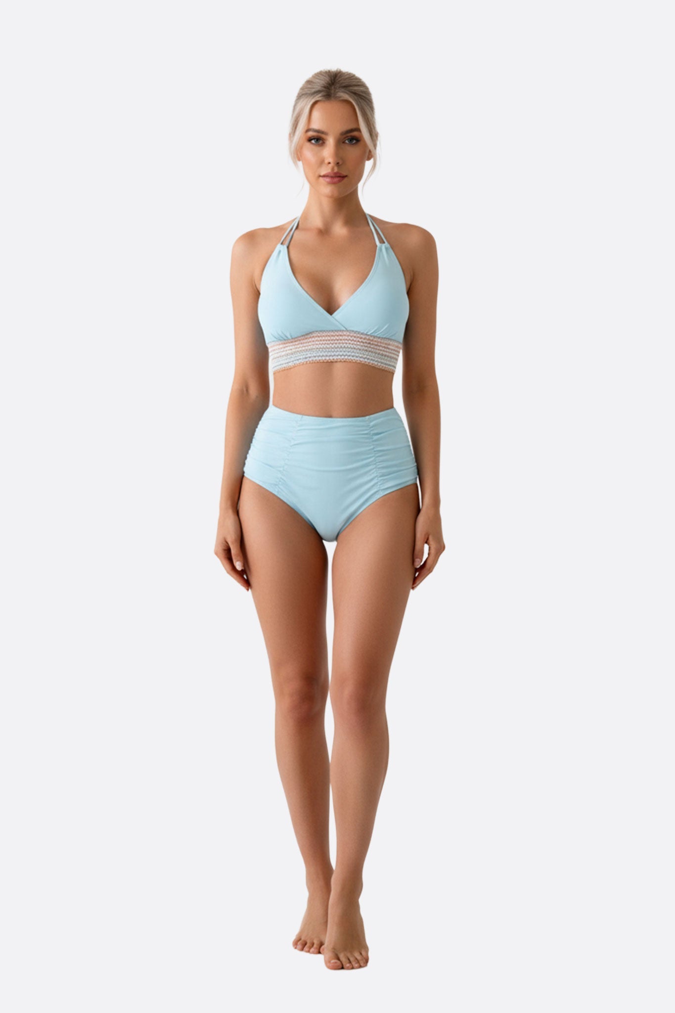 Bikini bleu pastel à bande multicolore — Misciano