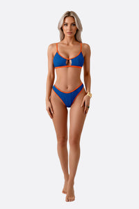 Costume da bagno due pezzi blu con bordino arancione 