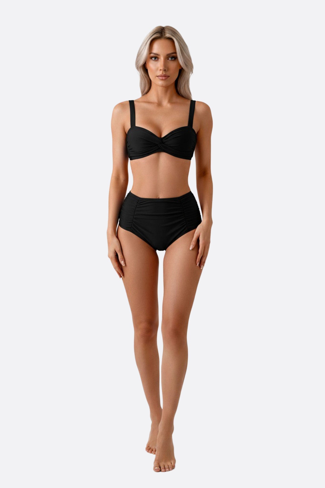 
Maillot de bain chic en deux pièces noir, design torsadé, idéal pour des journées en bord de mer élégantes.



