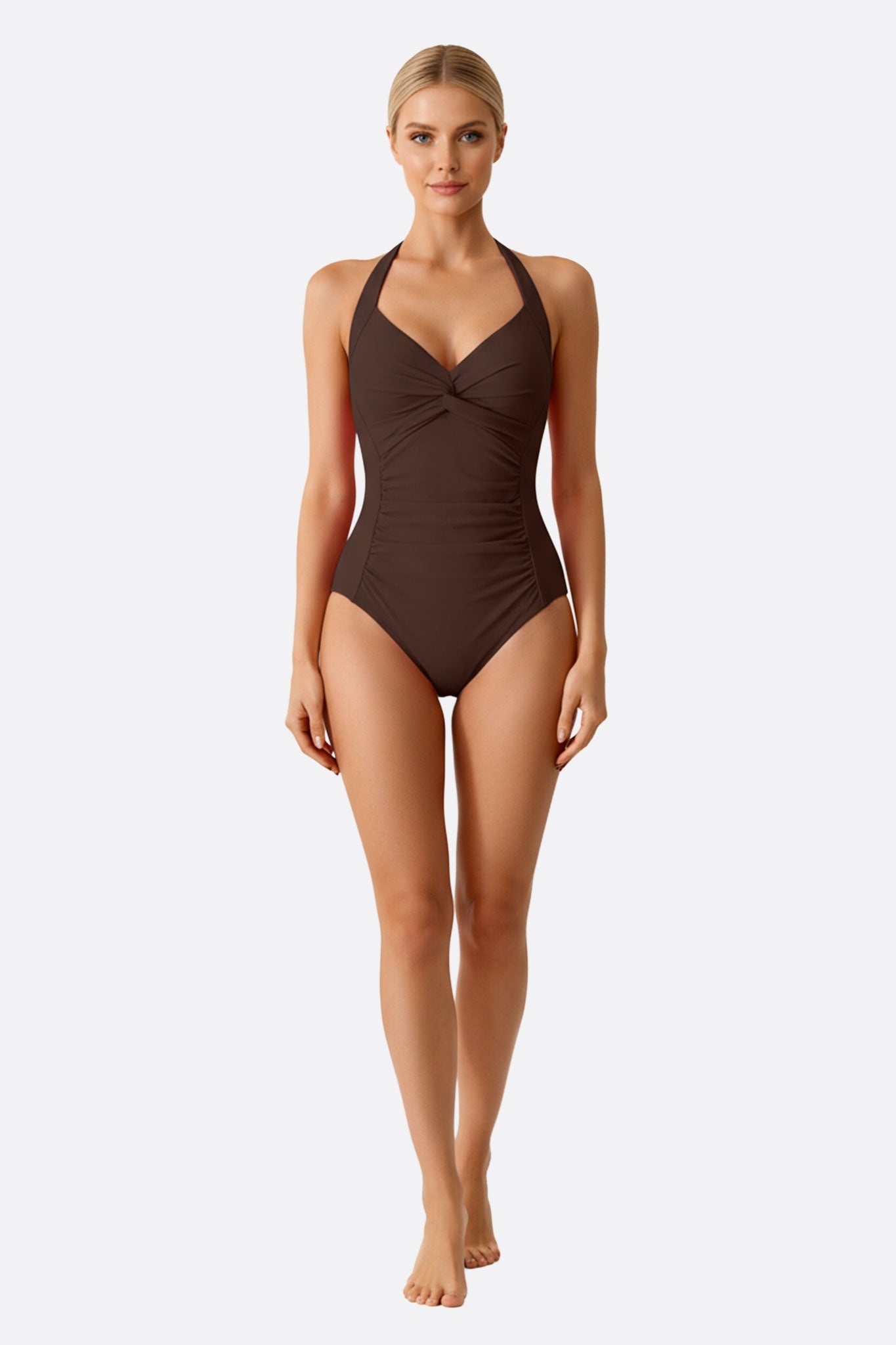 
Maillot de bain une pièce marron raffiné avec détail noué, parfait pour des journées élégantes à la plage.



