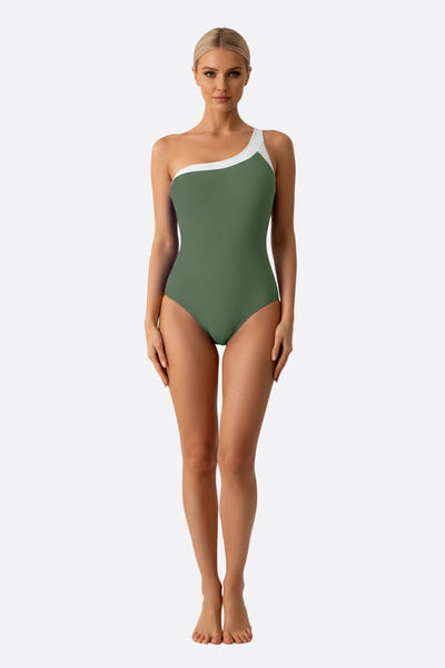 
Maillot de bain une pièce vert élégant avec une coupe asymétrique moderne, parfait pour les journées ensoleillées.



