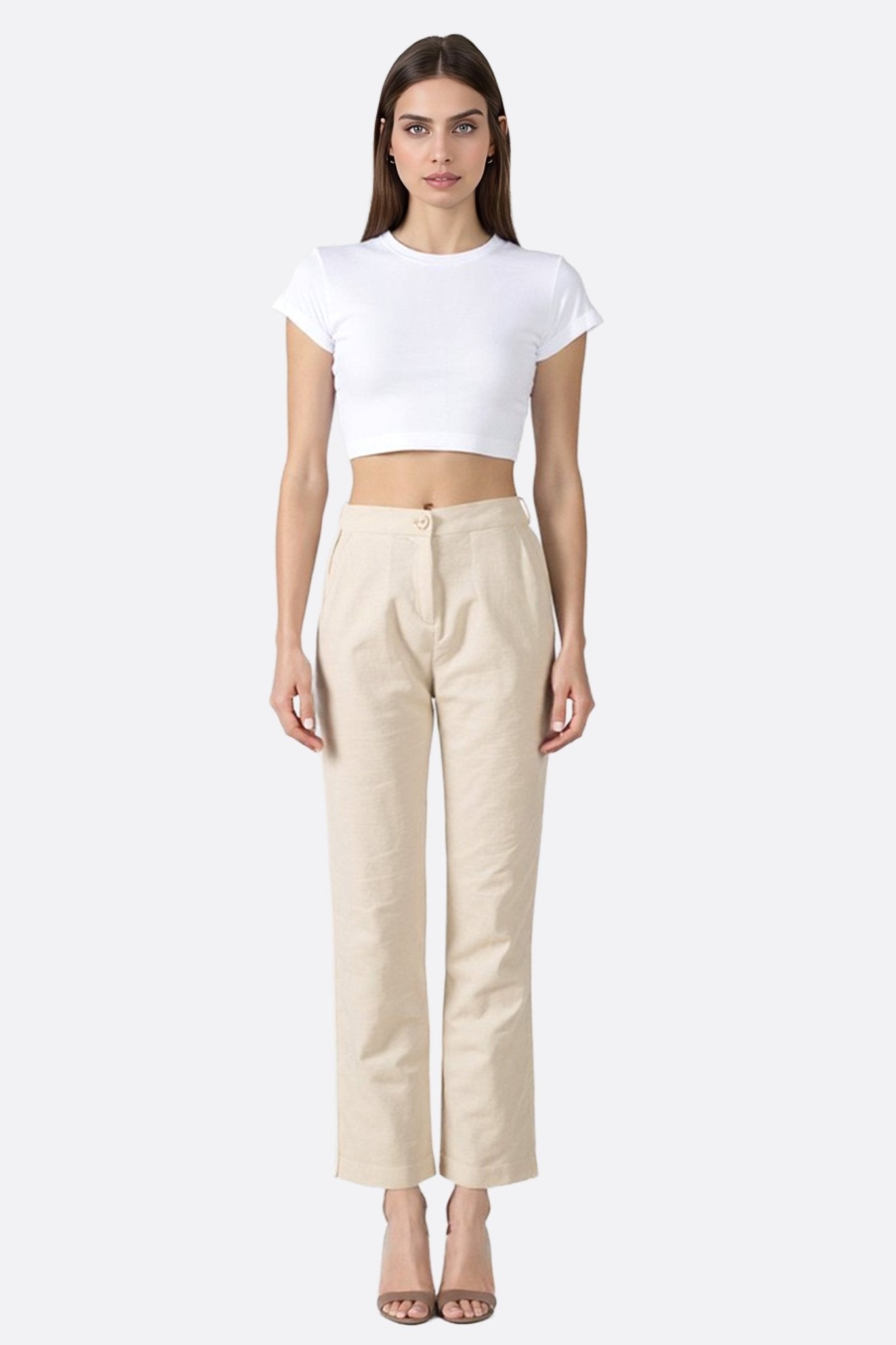 Beige Hose mit elastischer hoher Taille 