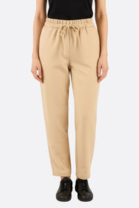 Pantalón beige casual con cintura elástica