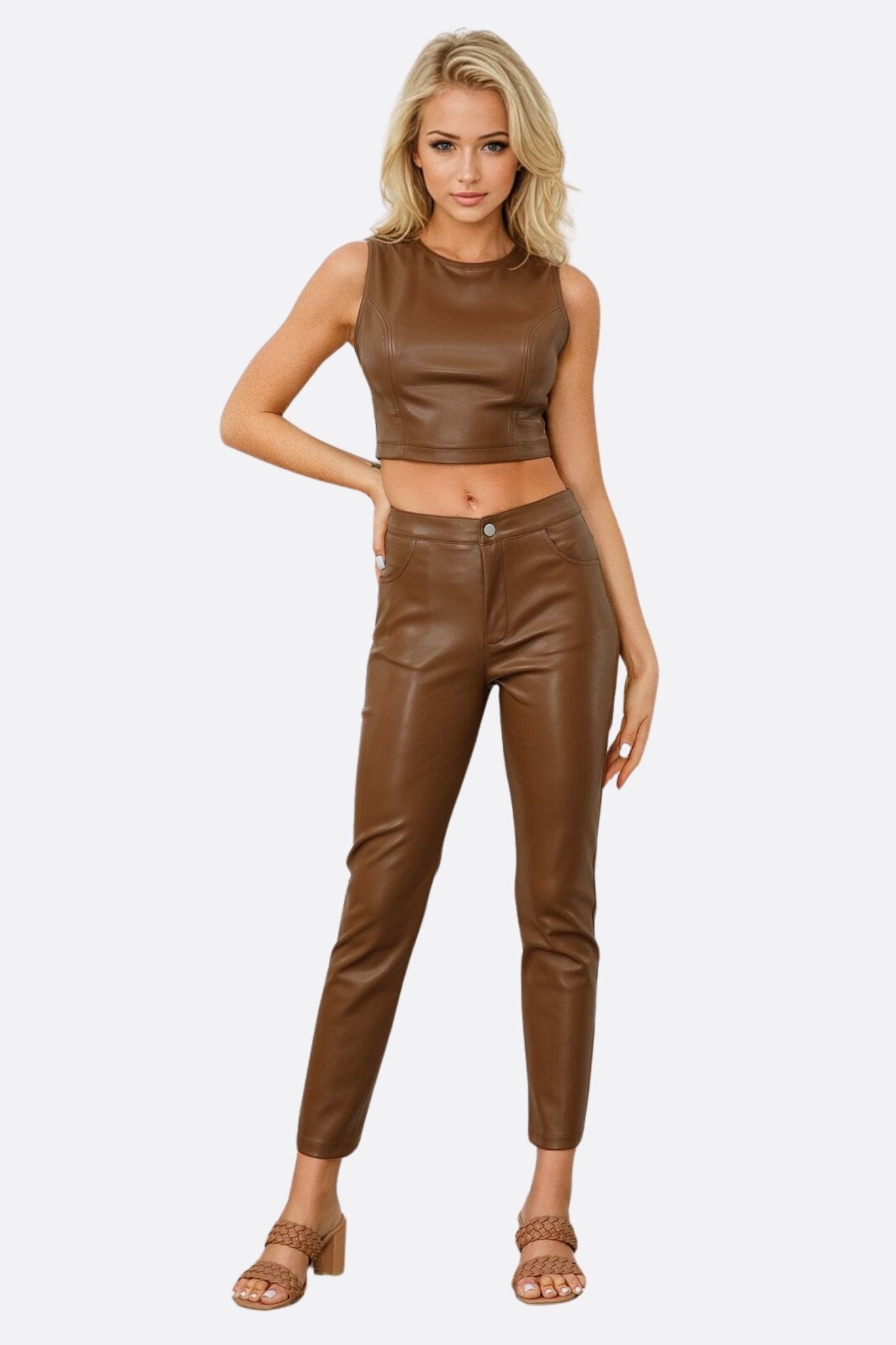 Pantalon en simili cuir camel - MISCIANO