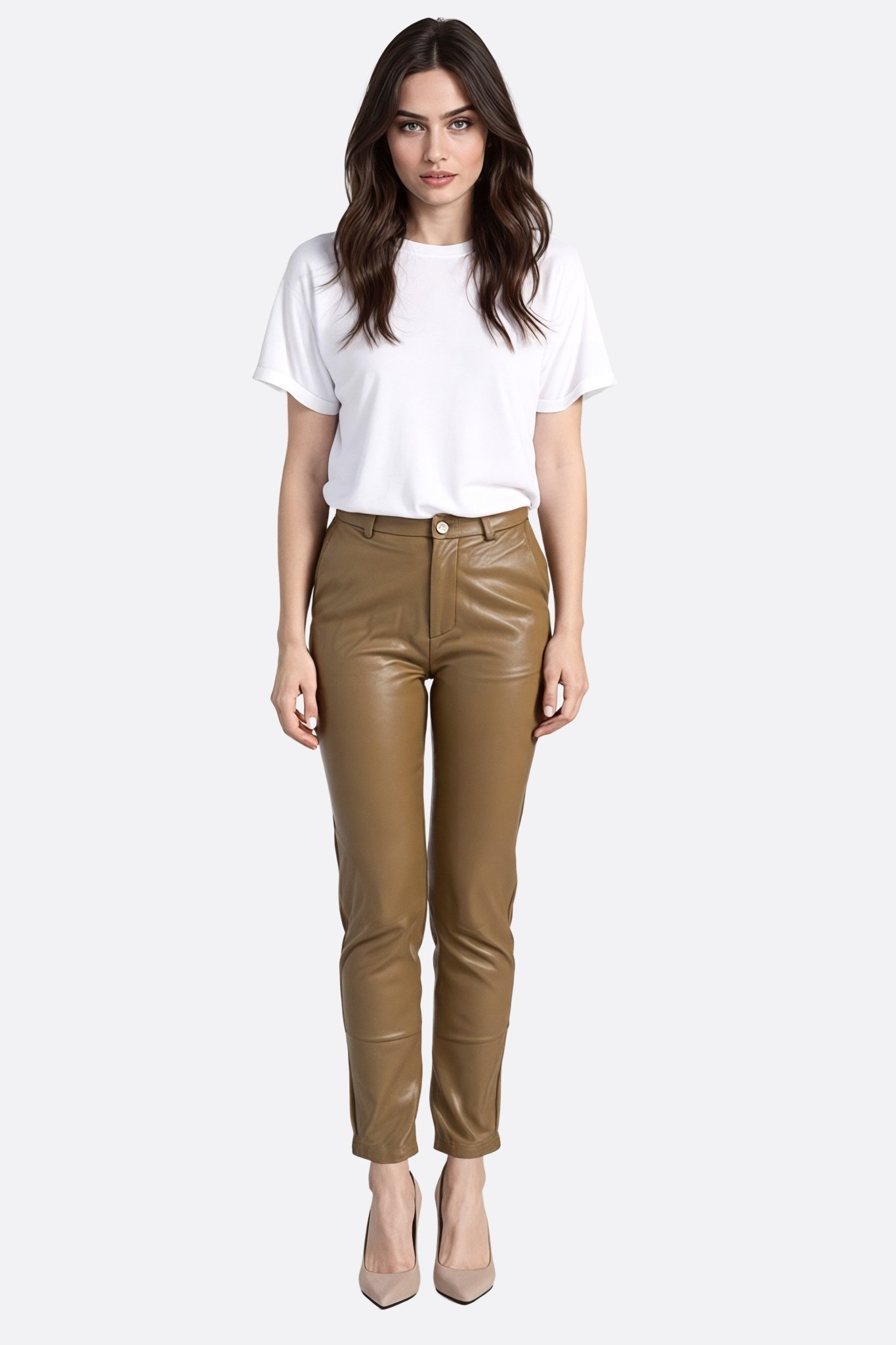 Pantalon en simili cuir camel à coupe ajustée - MISCIANO